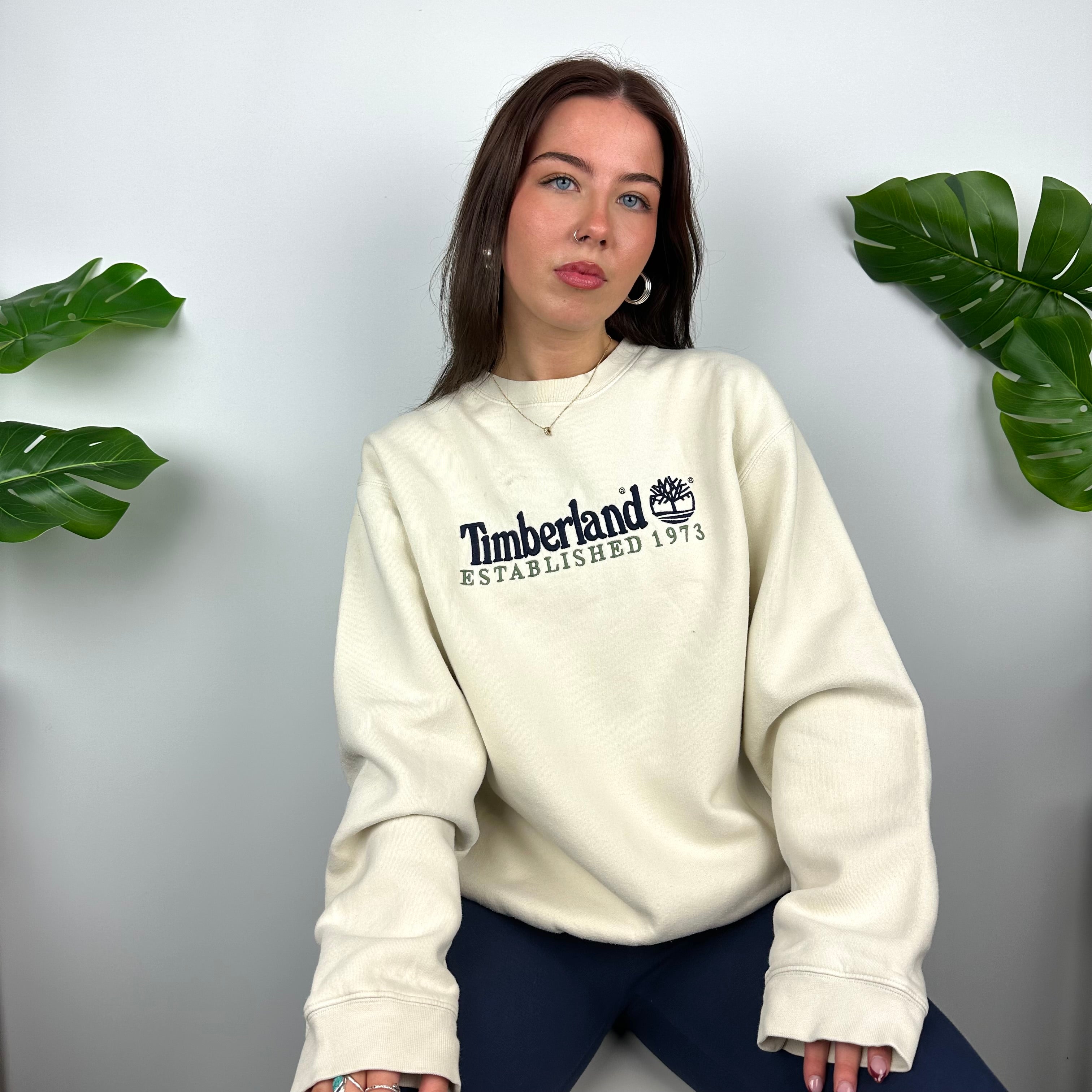 Timberland Cream Embroidered Spell Out Sweatshirt (M)