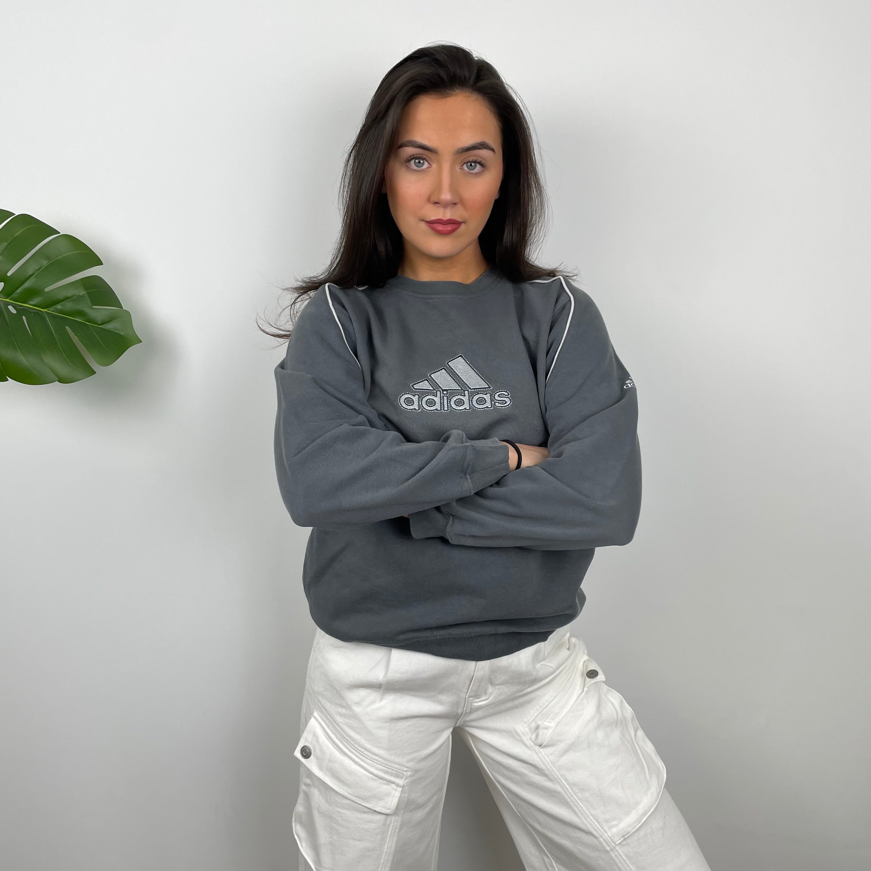 Adidas Grey Embroidered Spell Out Sweatshirt (M)