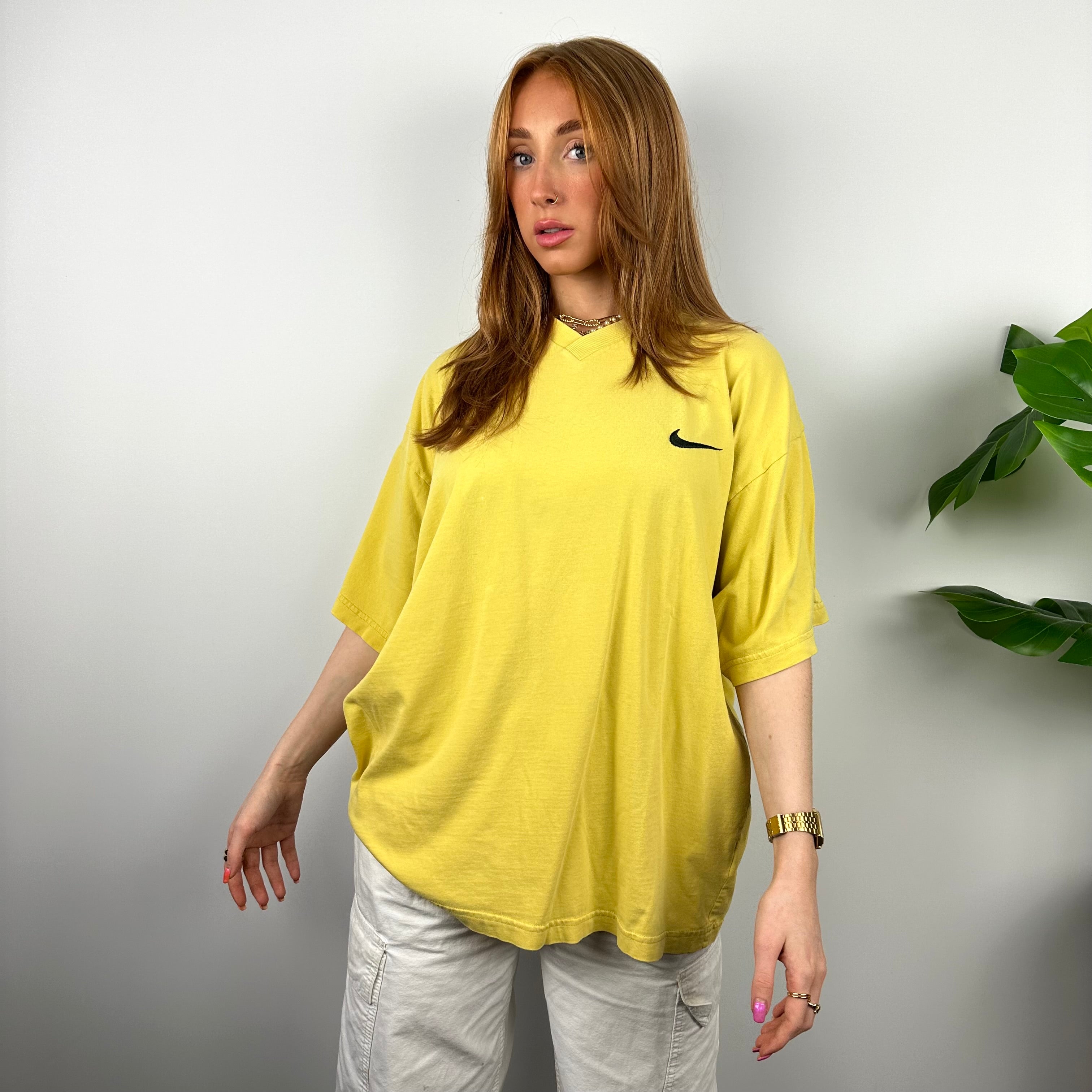 Nike RARE Yellow Embroidered Swoosh T Shirt (XL)