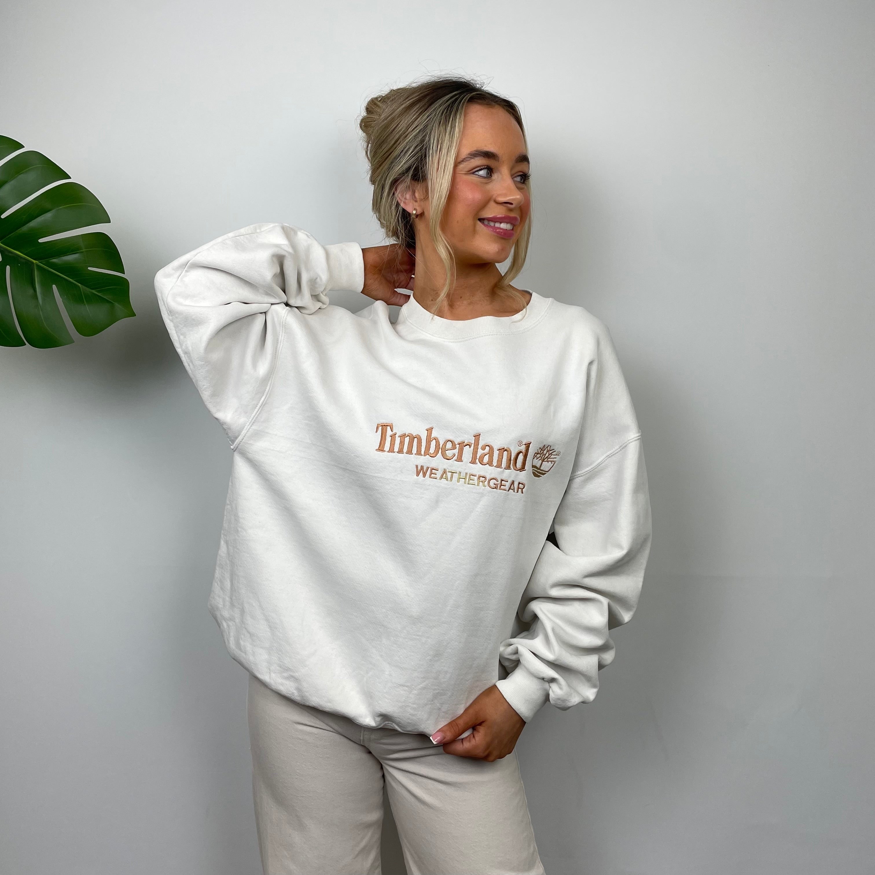 Timberland White Embroidered Spell Out Sweatshirt (L)