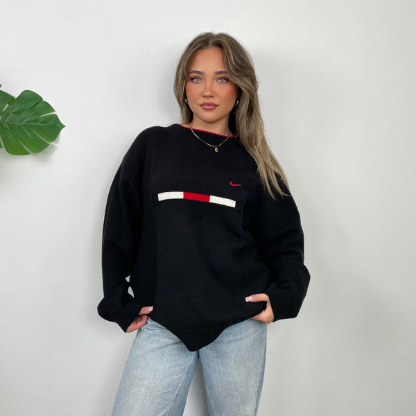 Nike RARE Black Embroidered Swoosh Knitted Sweater (L)