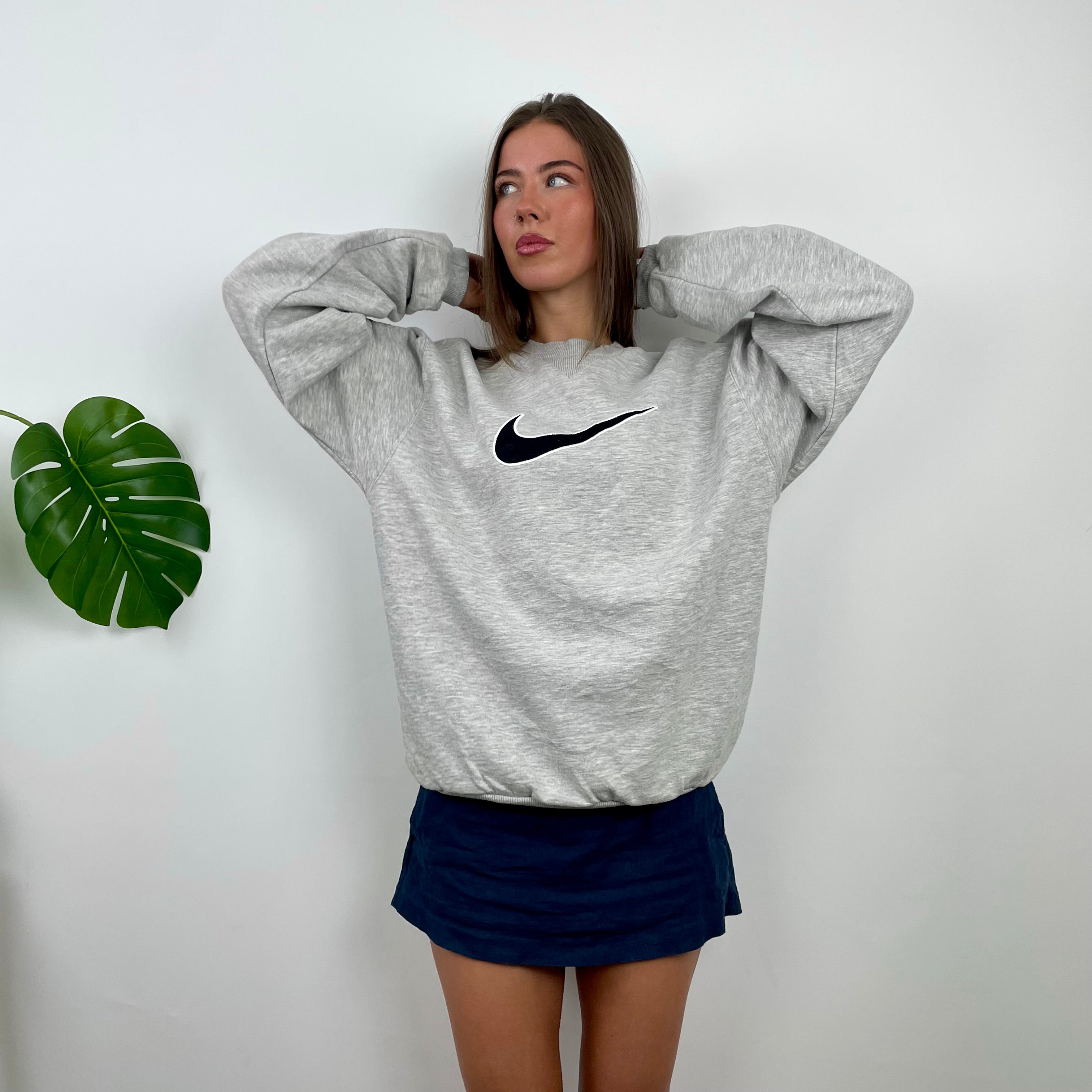 Nike Grey Embroidered Swoosh Sweatshirt (M)