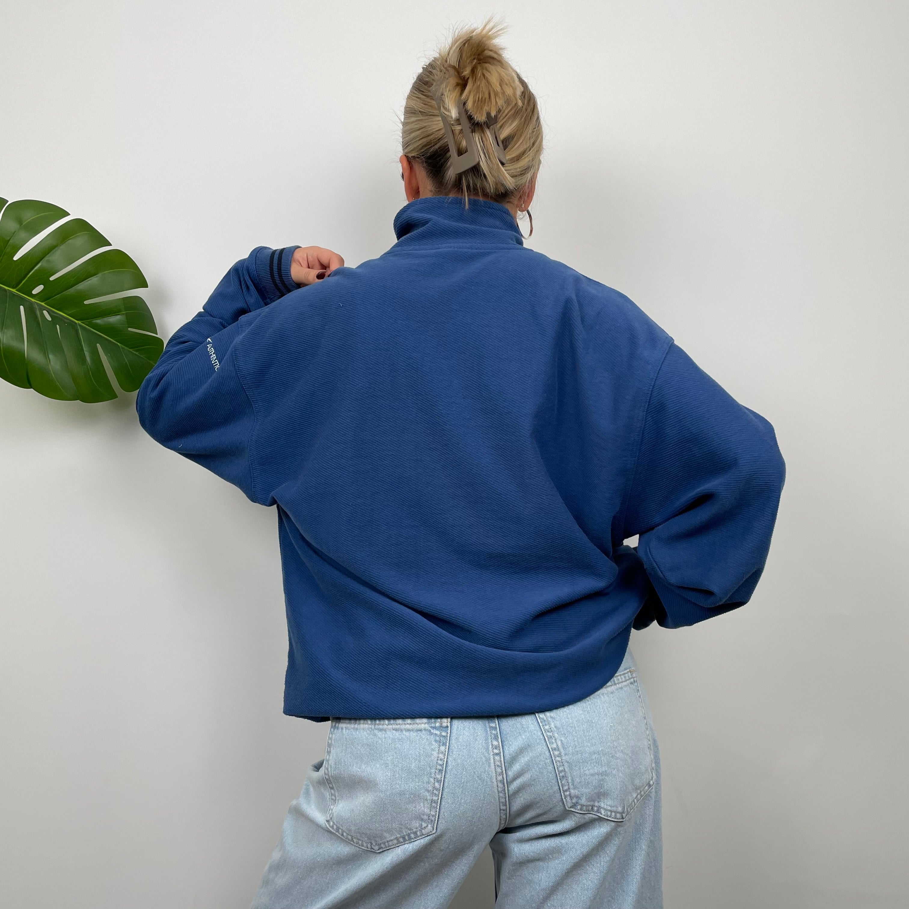 Reebok Blue Embroidered Spell Out Quarter Zip Sweatshirt (M)