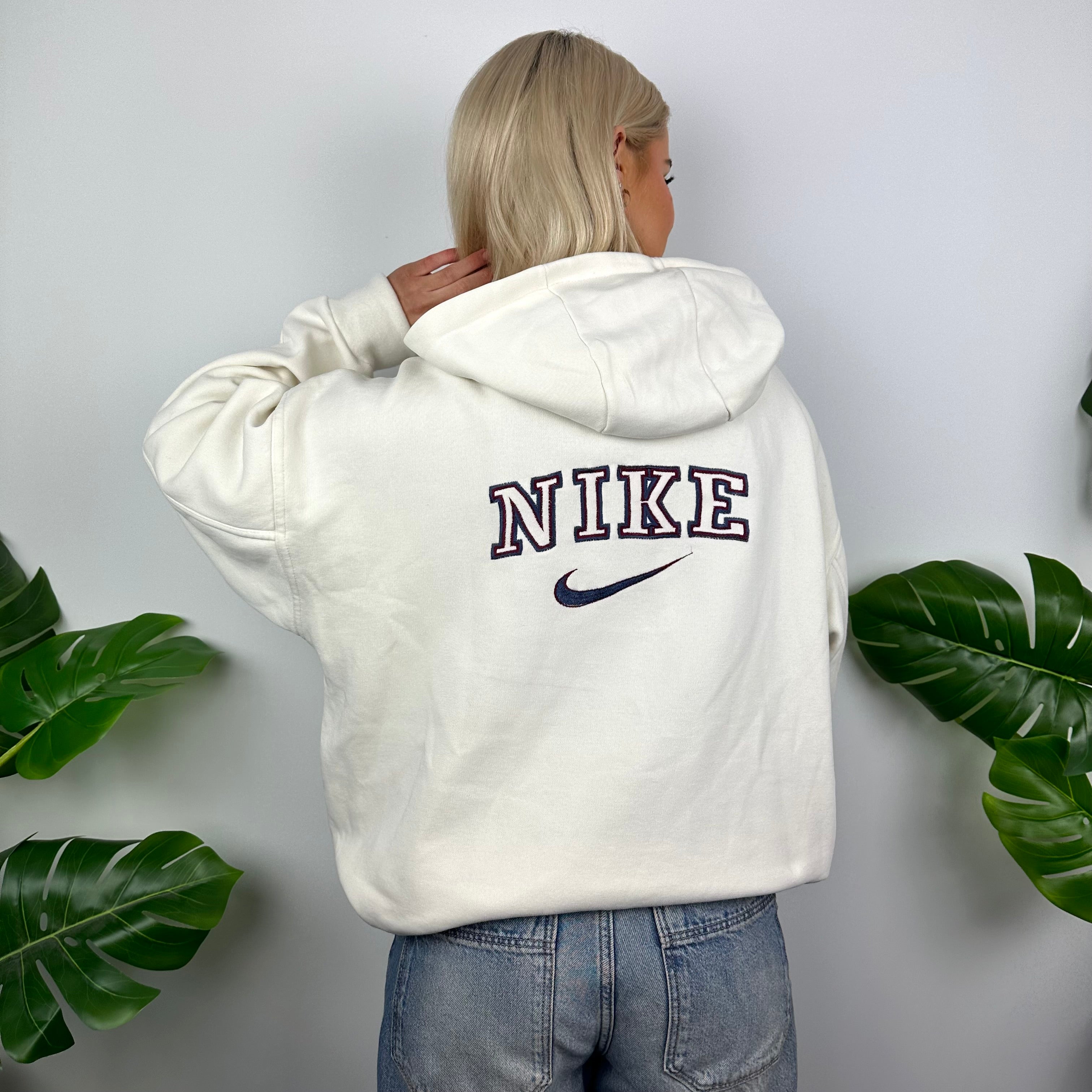 Nike Cream Embroidered Spell Out Zip Up Hoodie Jacket (L)