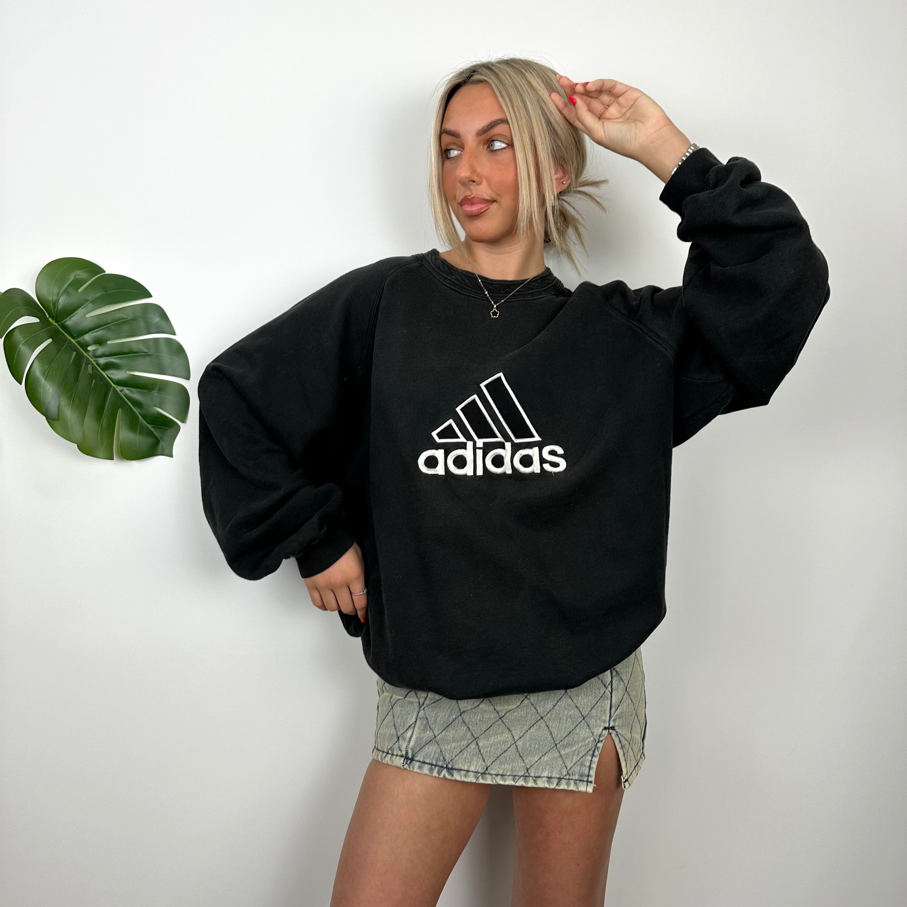 Adidas Black Embroidered Spell Out Sweatshirt (L)