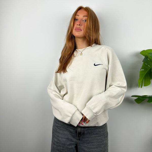 Nike White Embroidered Swoosh Sweatshirt (S)