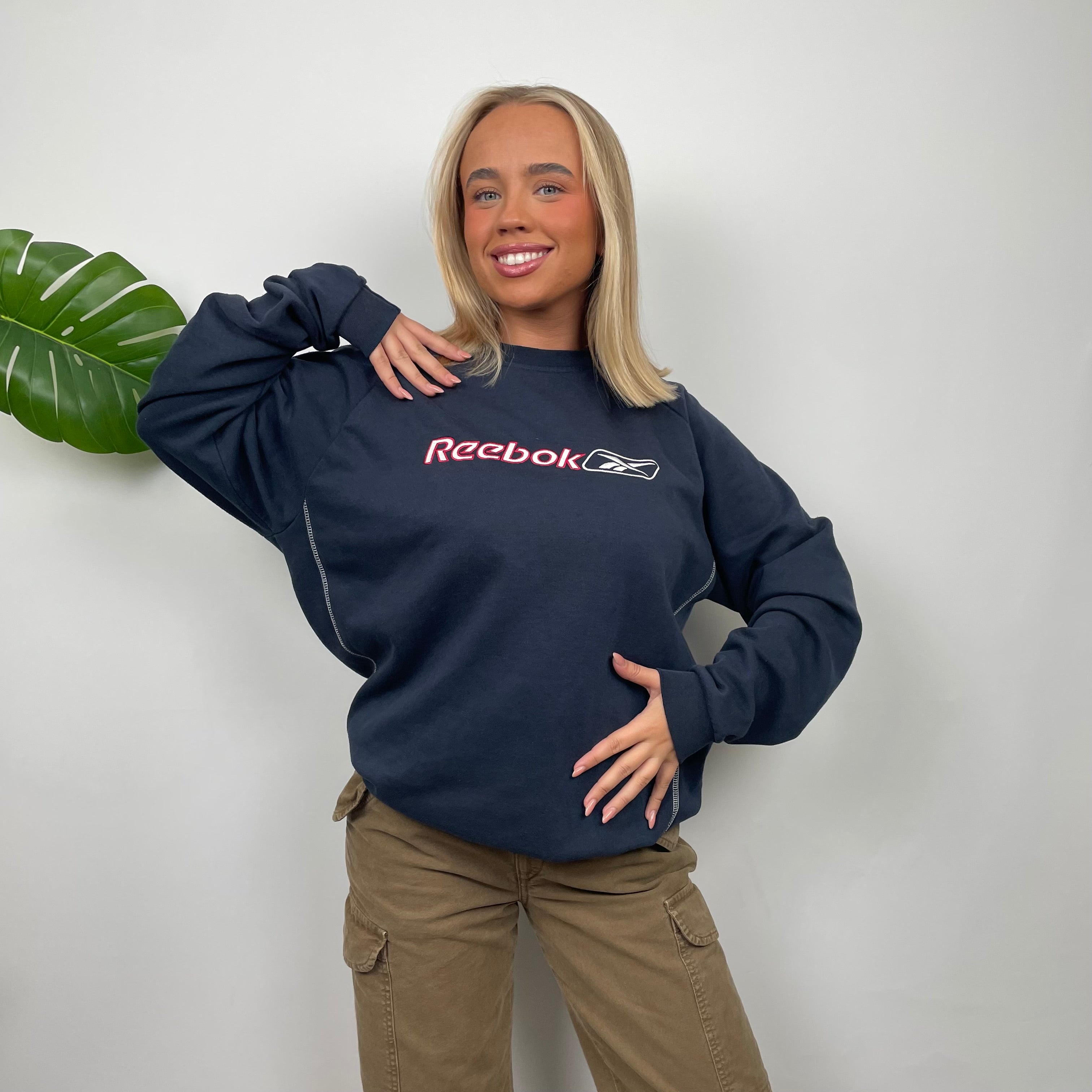 Reebok Navy Embroidered Spell Out Sweatshirt (M)