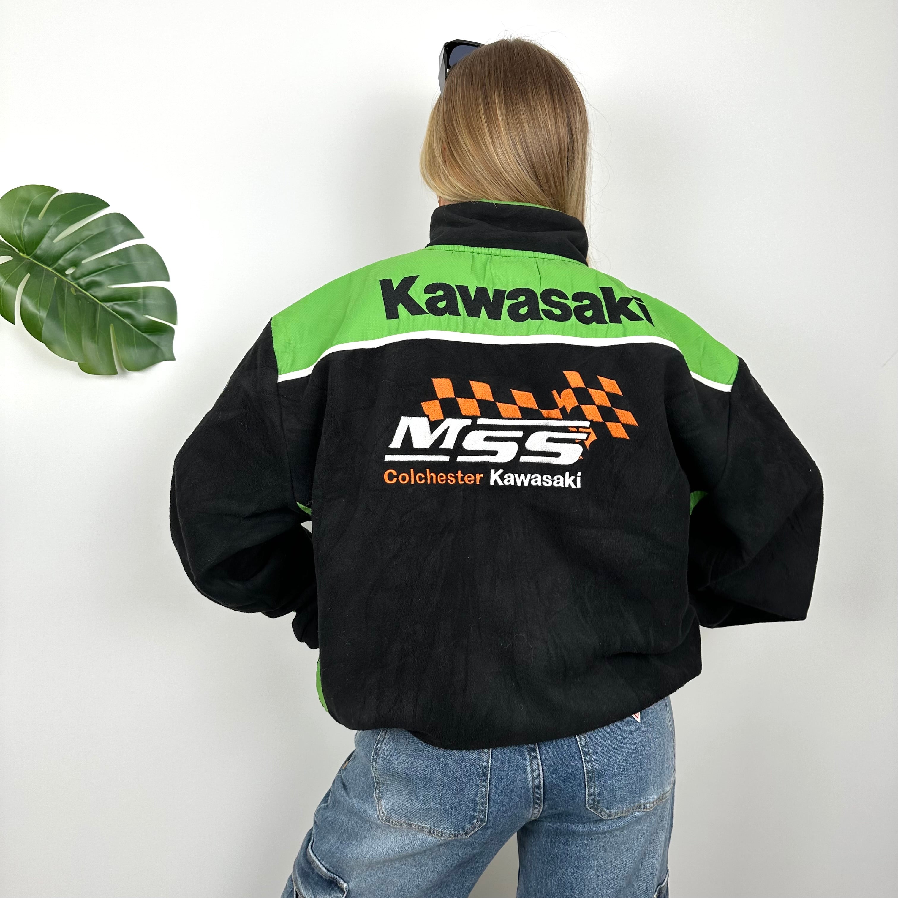 Kawasaki Racing RARE Black Embroidered Spell Out Zip Up Fleece (XXL)