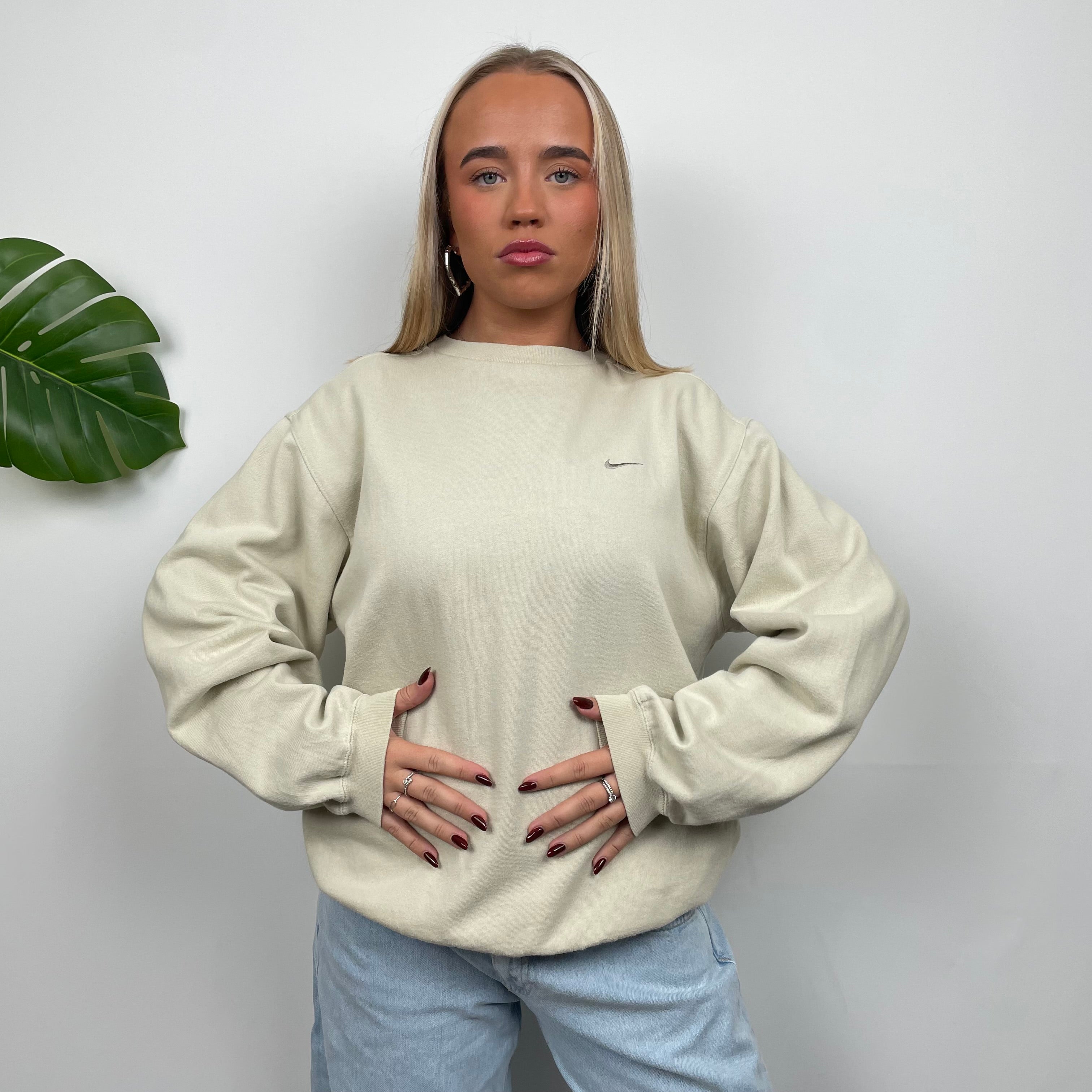 Nike Cream Embroidered Swoosh Sweatshirt (S)