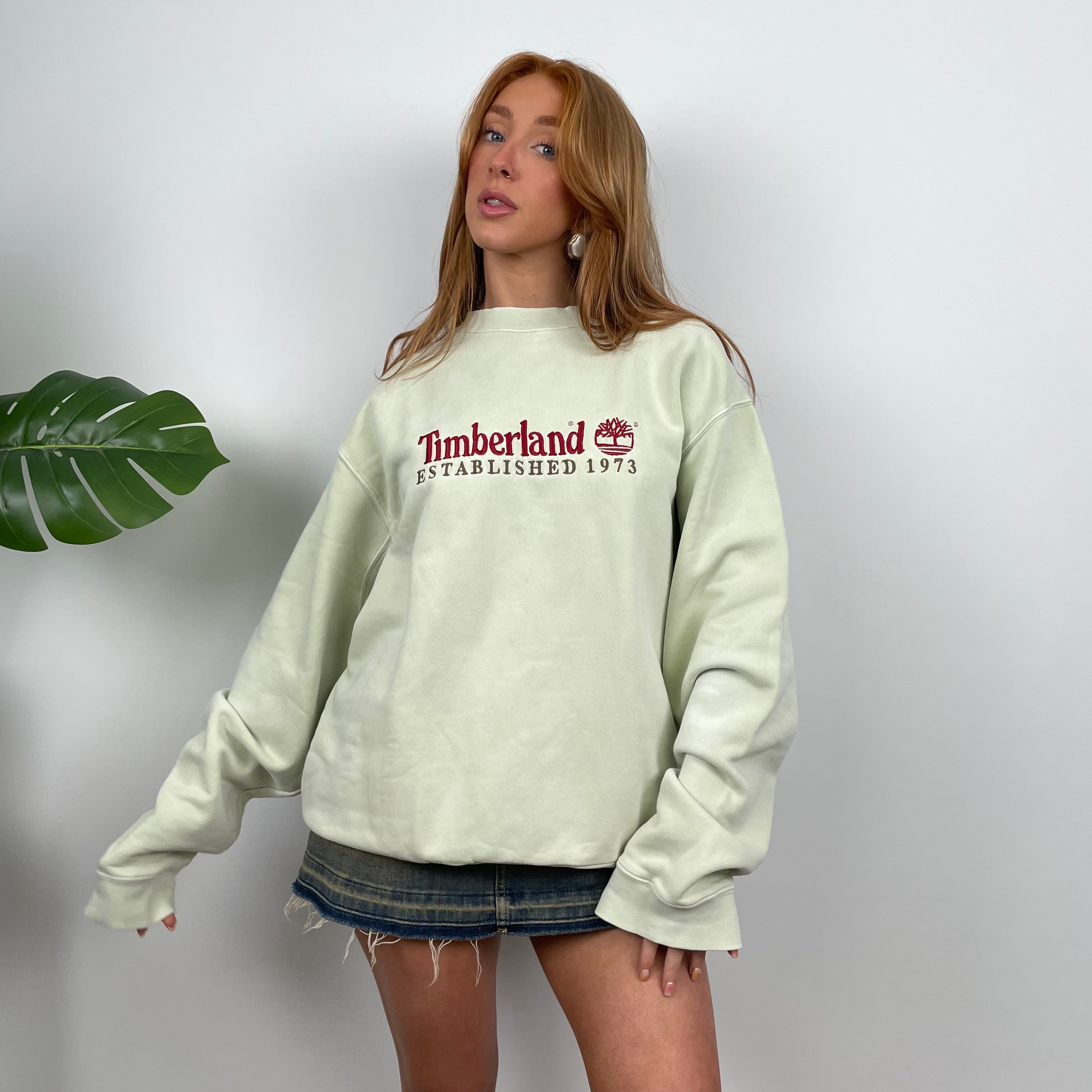 Timberland Cream Embroidered Spell Out Sweatshirt (L)