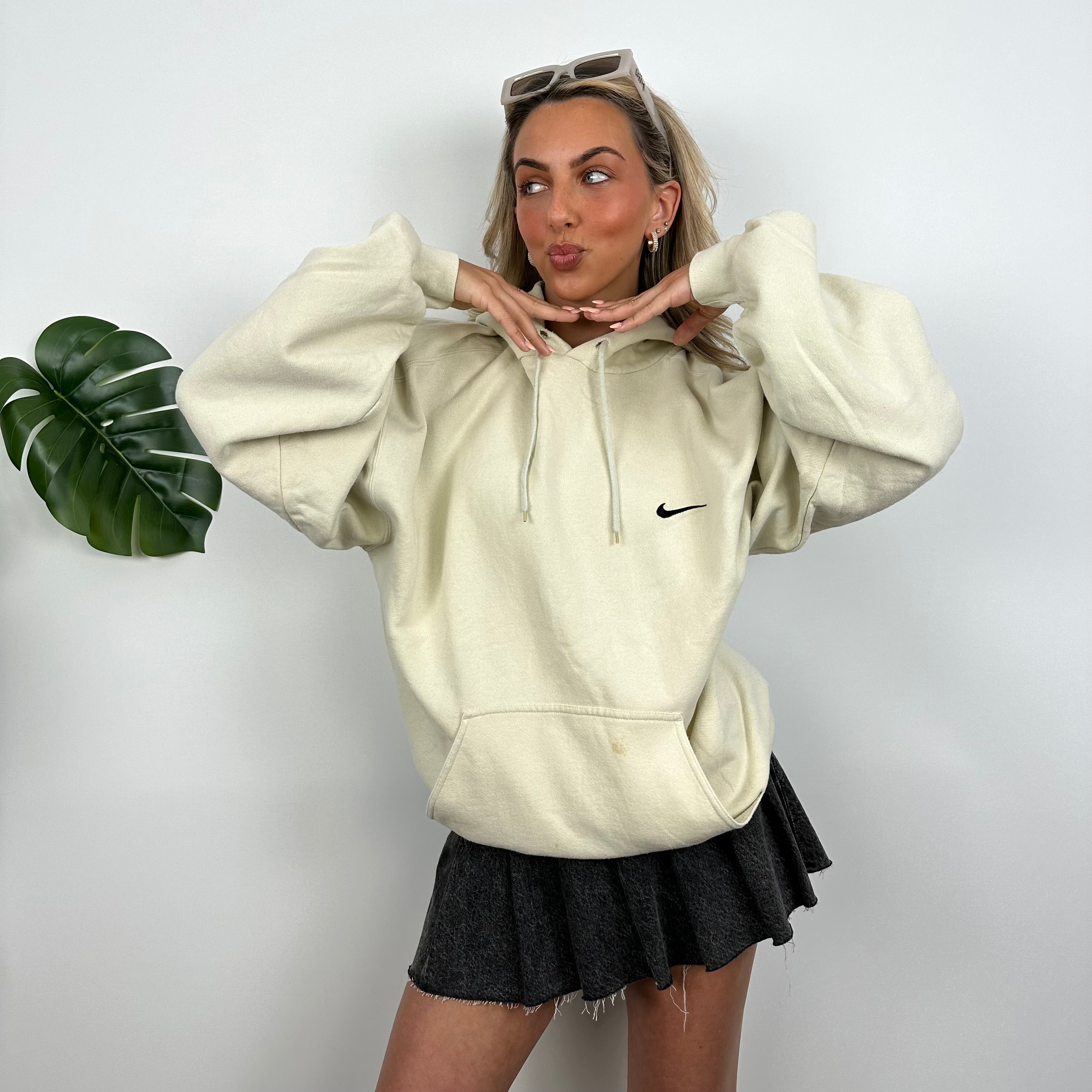 Nike RARE Cream Embroidered Swoosh Hoodie (XL)