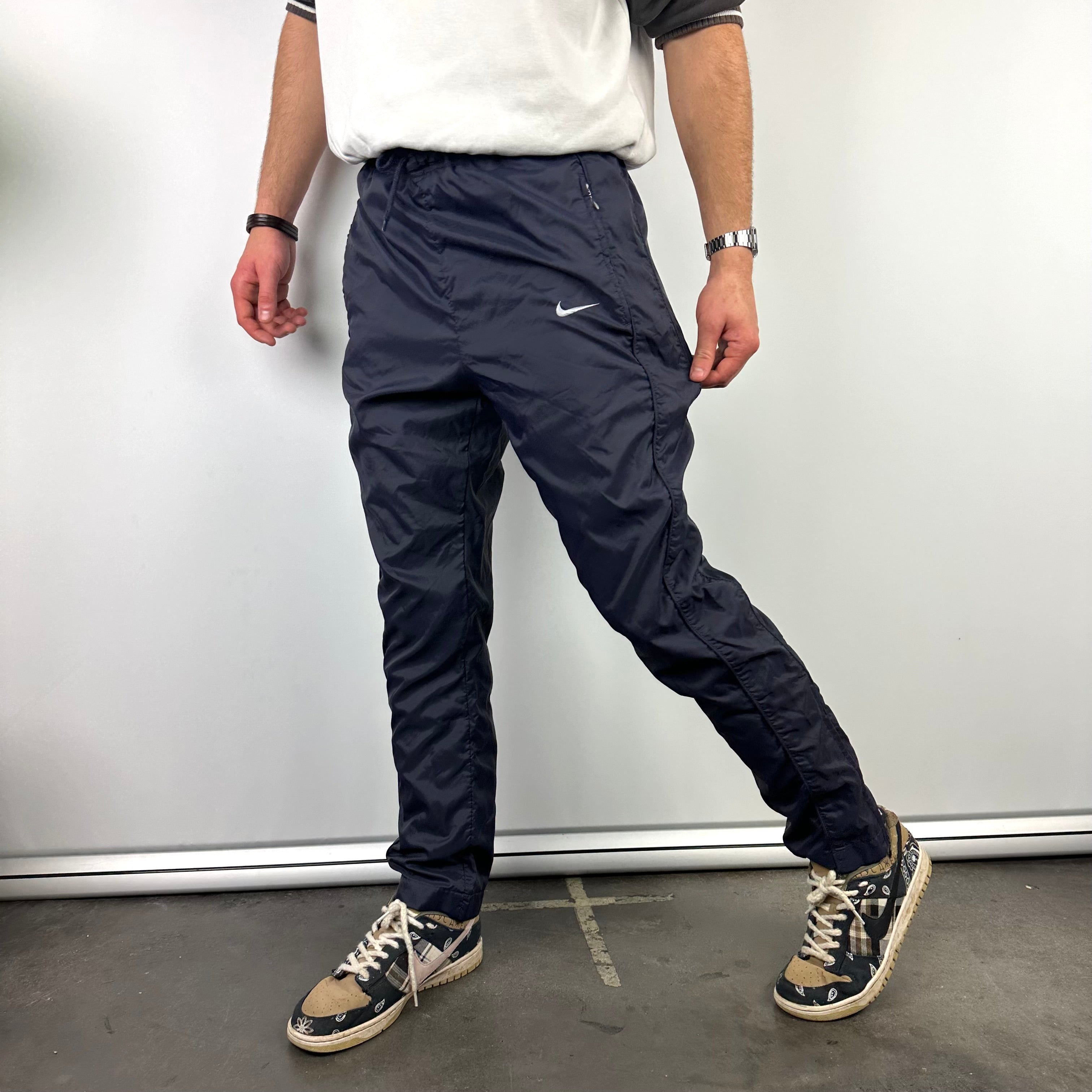 Nike Navy Embroidered Swoosh Track Pants (M)