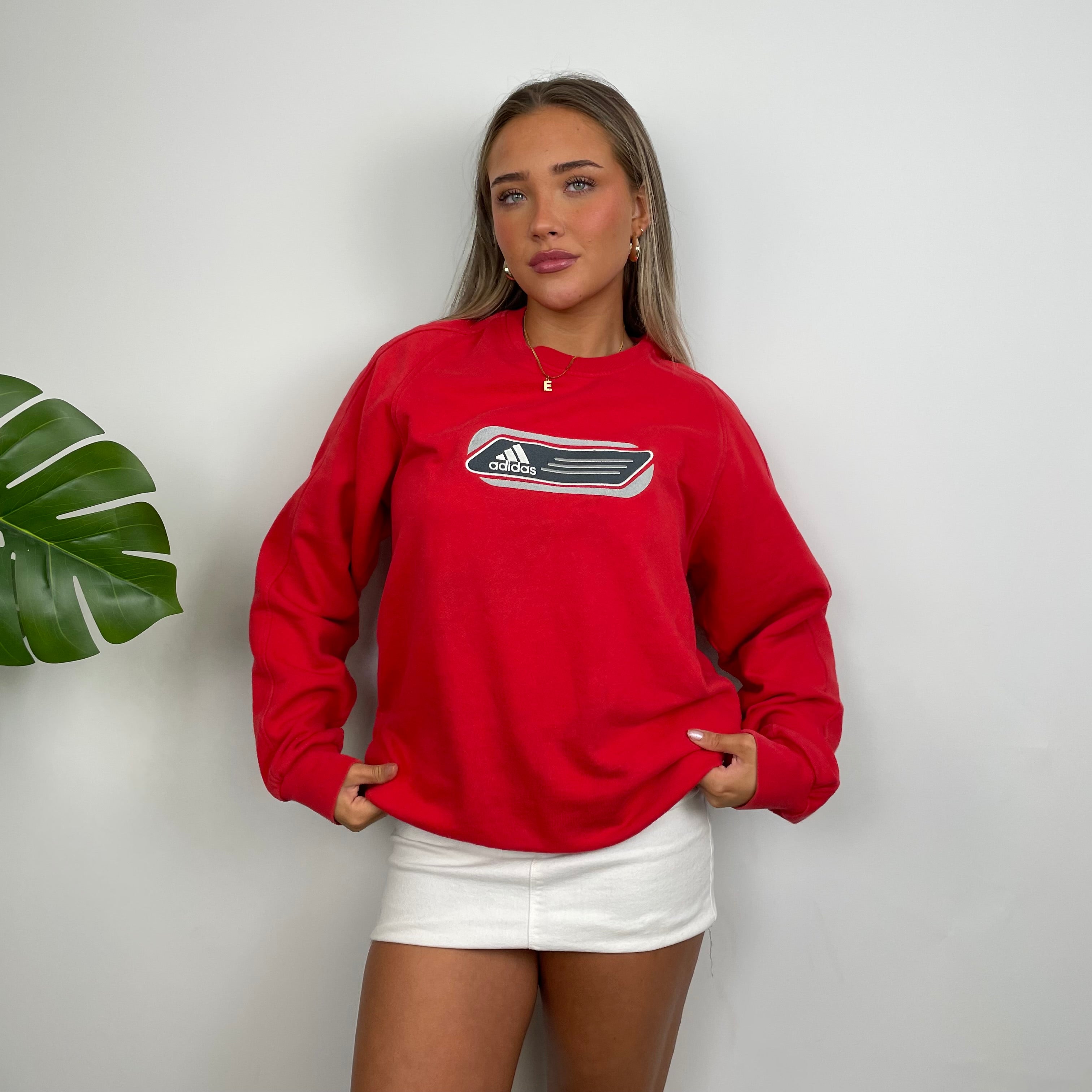 Adidas Red Embroidered Spell Out Sweatshirt (M)