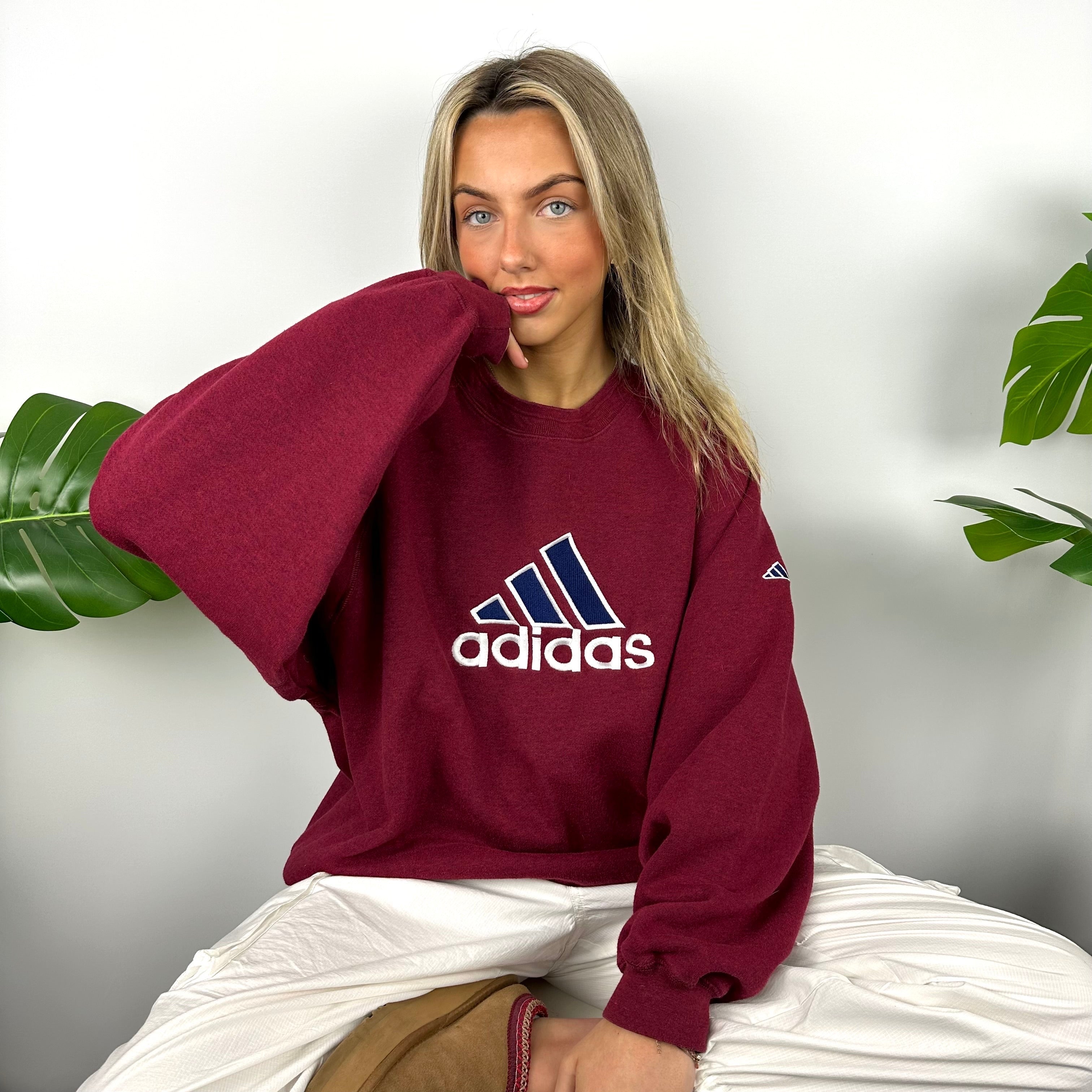 Adidas Maroon Embroidered Spell Out Sweatshirt (L)