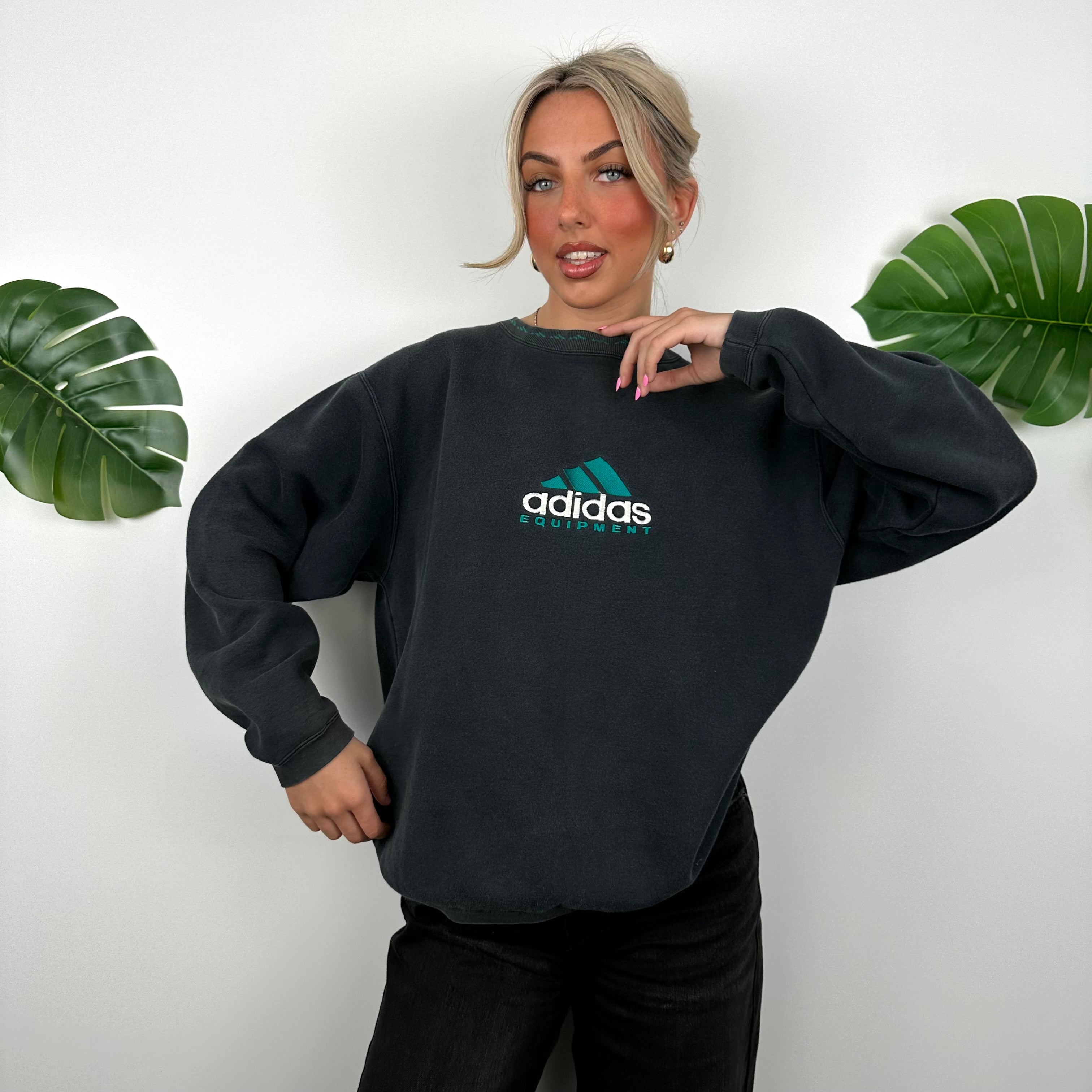 Adidas Equipment Black Embroidered Spell Out Sweatshirt (M)