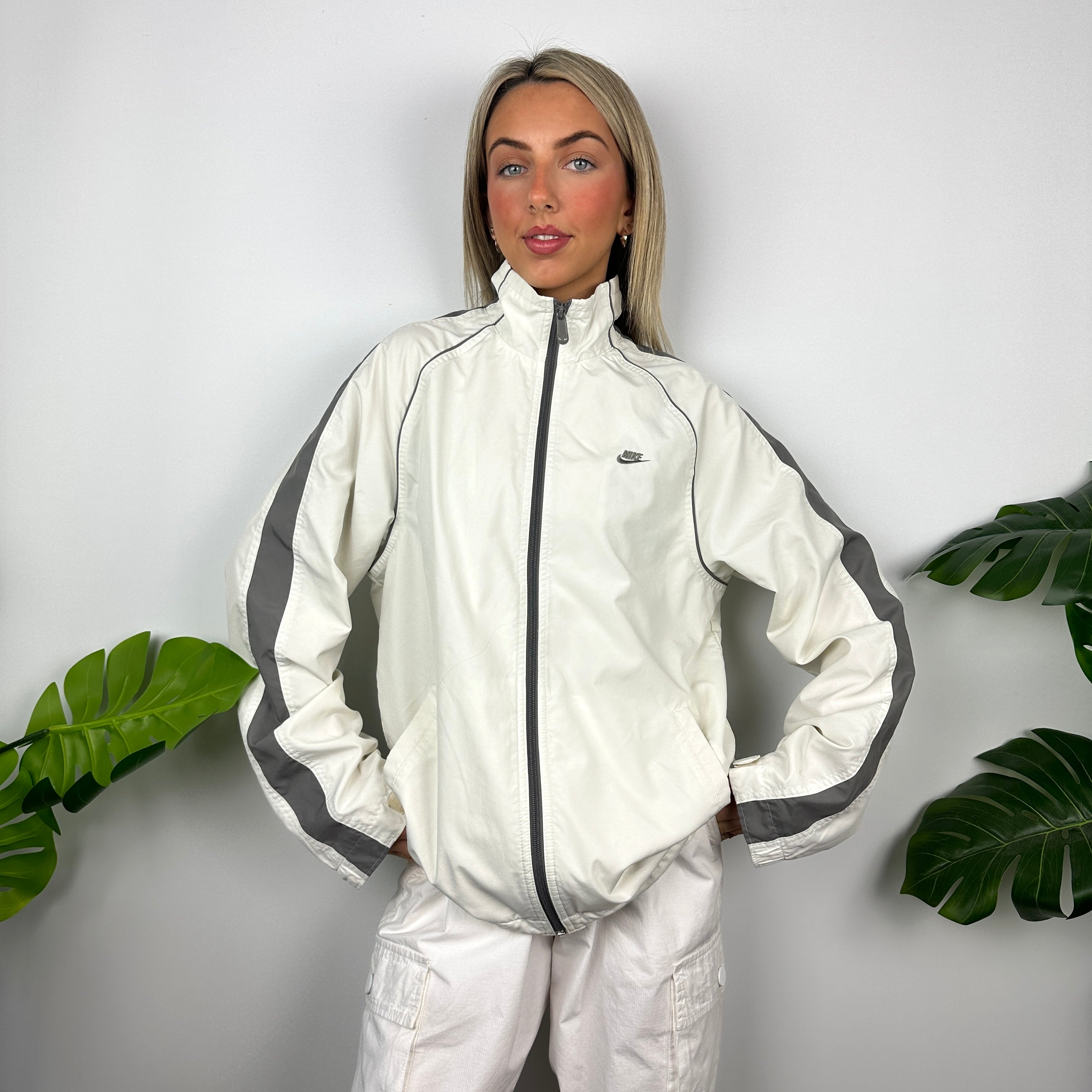 Nike White Embroidered Spell Out Windbreaker Jacket (M)