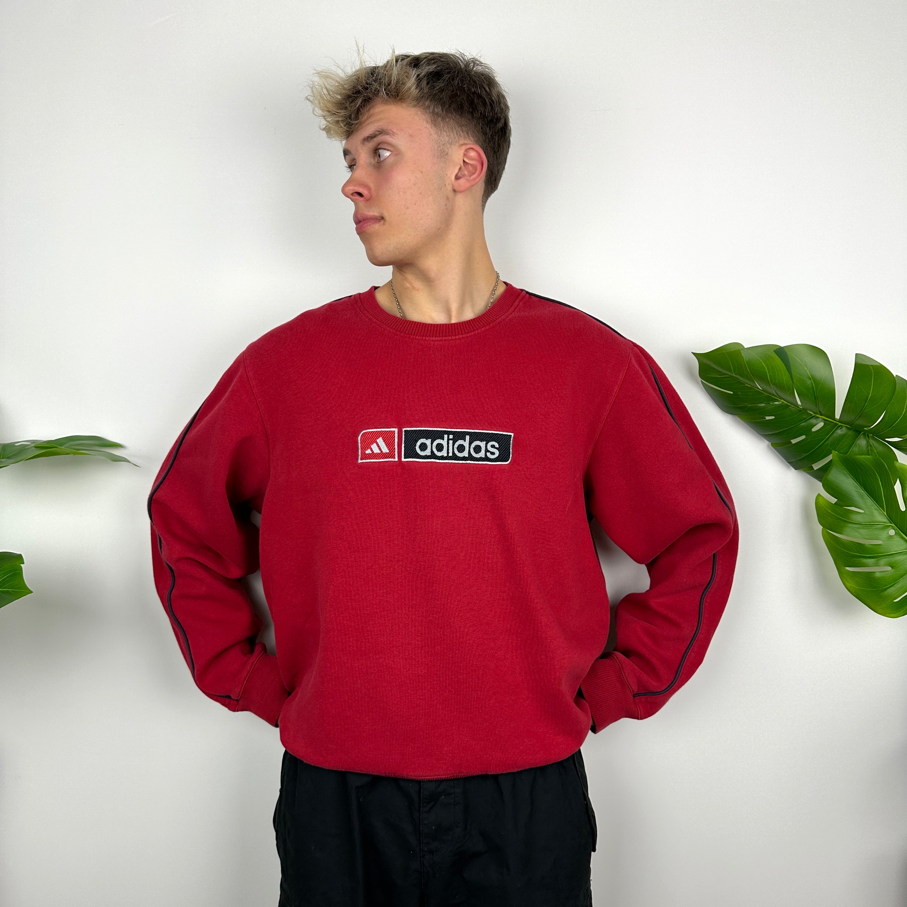 Adidas Red Embroidered Spell Out Sweatshirt (L)