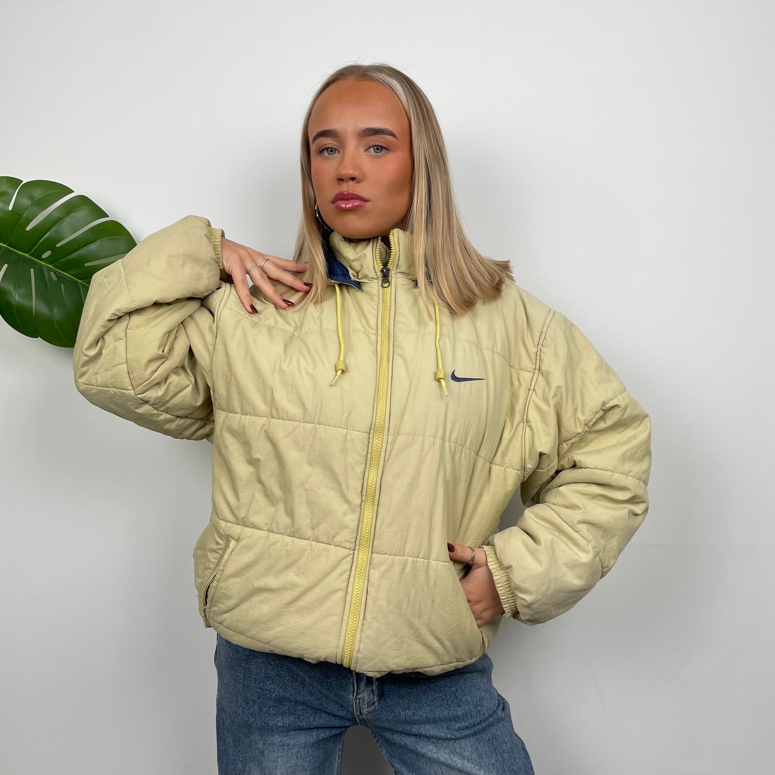 Nike RARE Yellow Embroidered Spell Out Puffer Jacket (L)