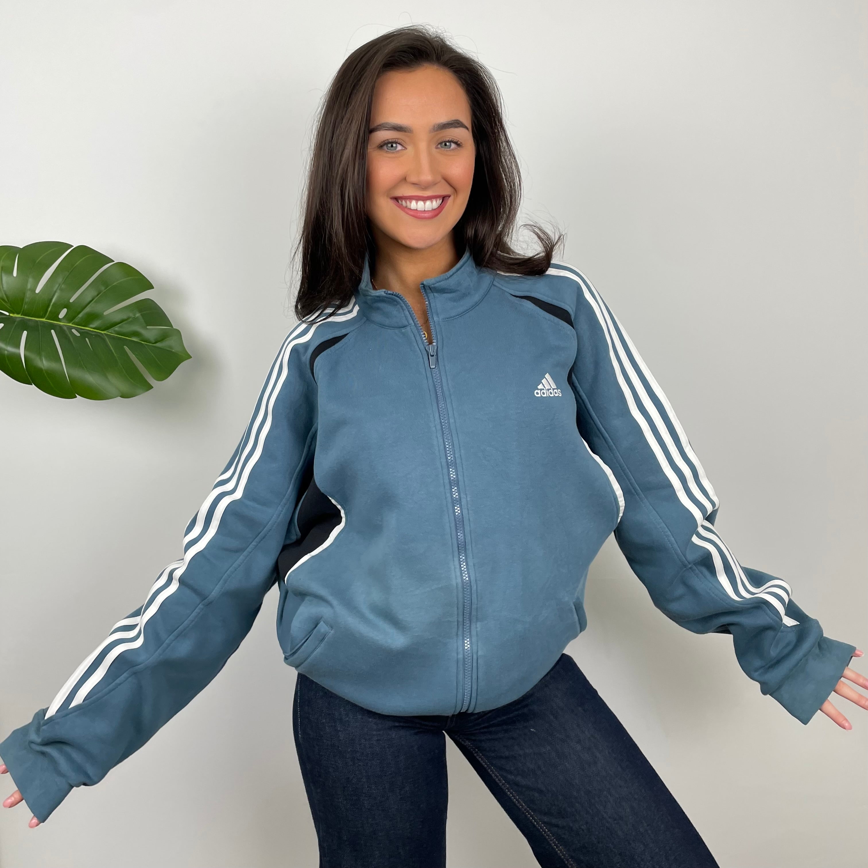 Adidas RARE Baby Blue Embroidered Spell Out Zip Up Hoodie Jacket (XL)