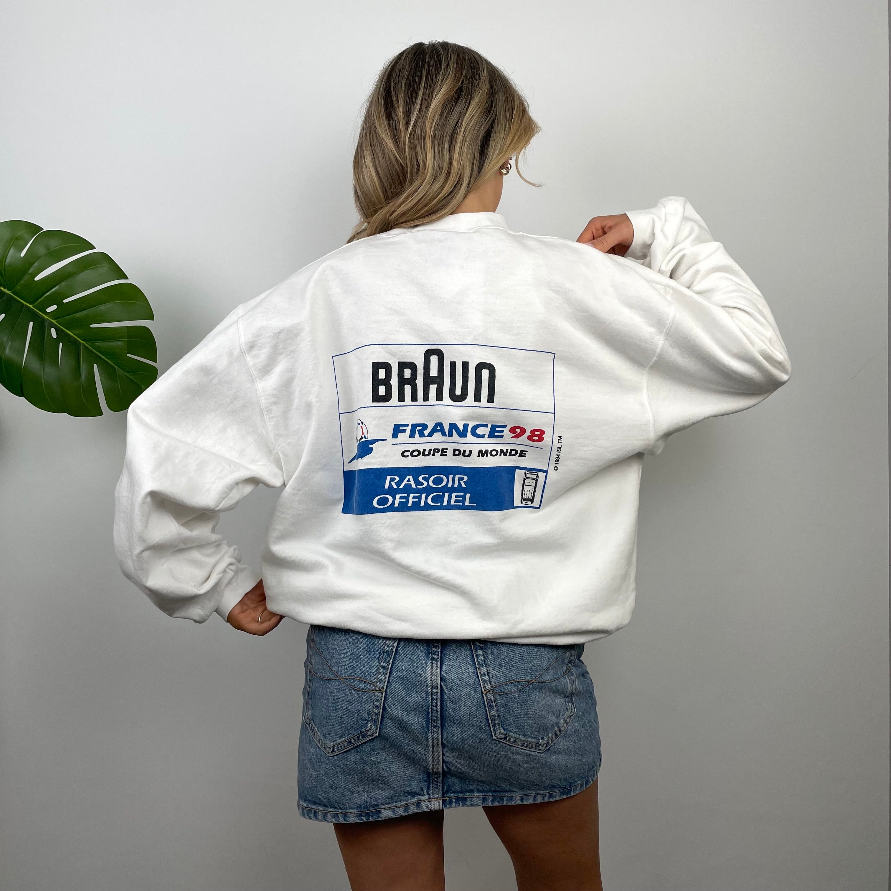 Braun x France 1998 RARE White Embroidered Spell Out Sweatshirt (L)