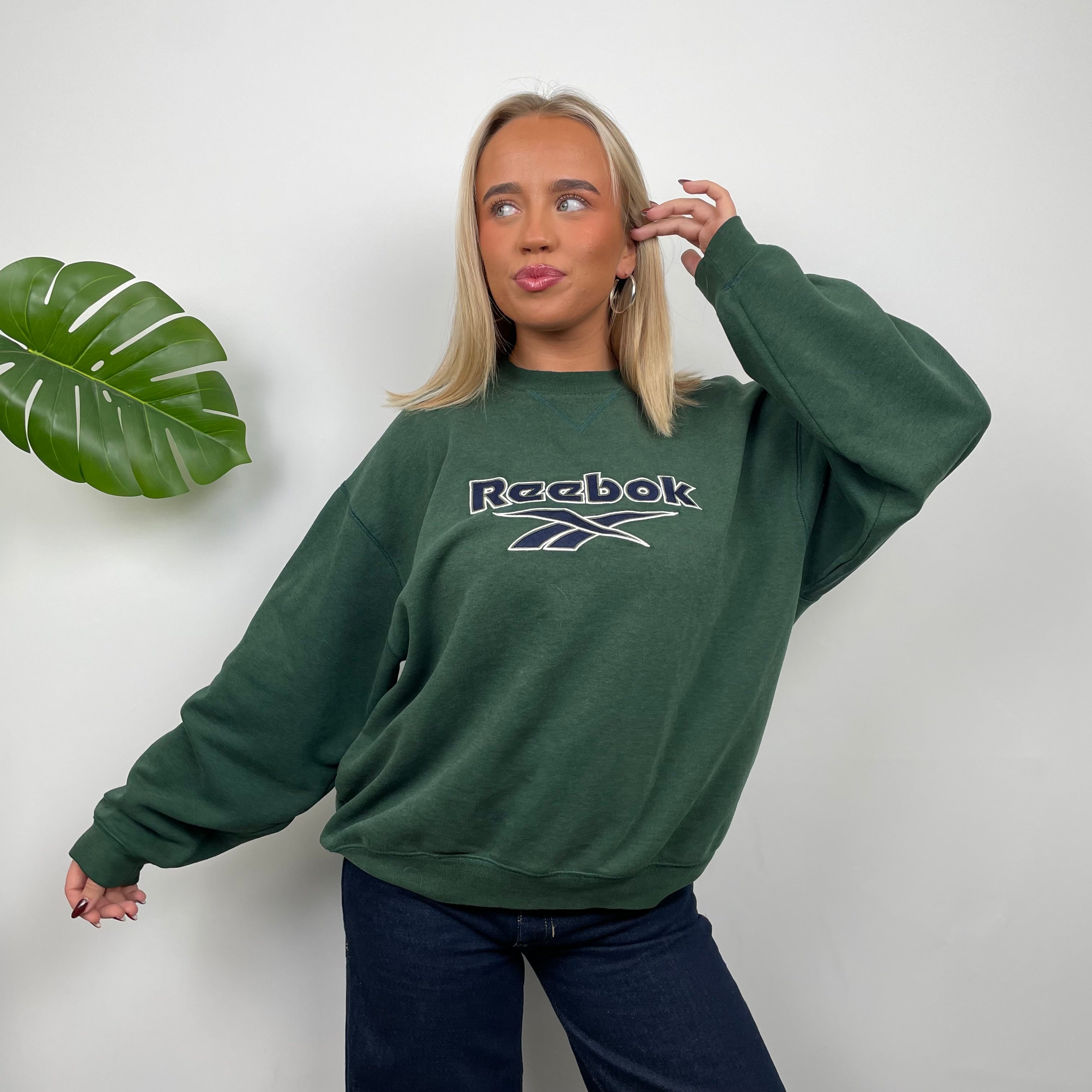 Reebok RARE Green Embroidered Spell Out Sweatshirt (M)