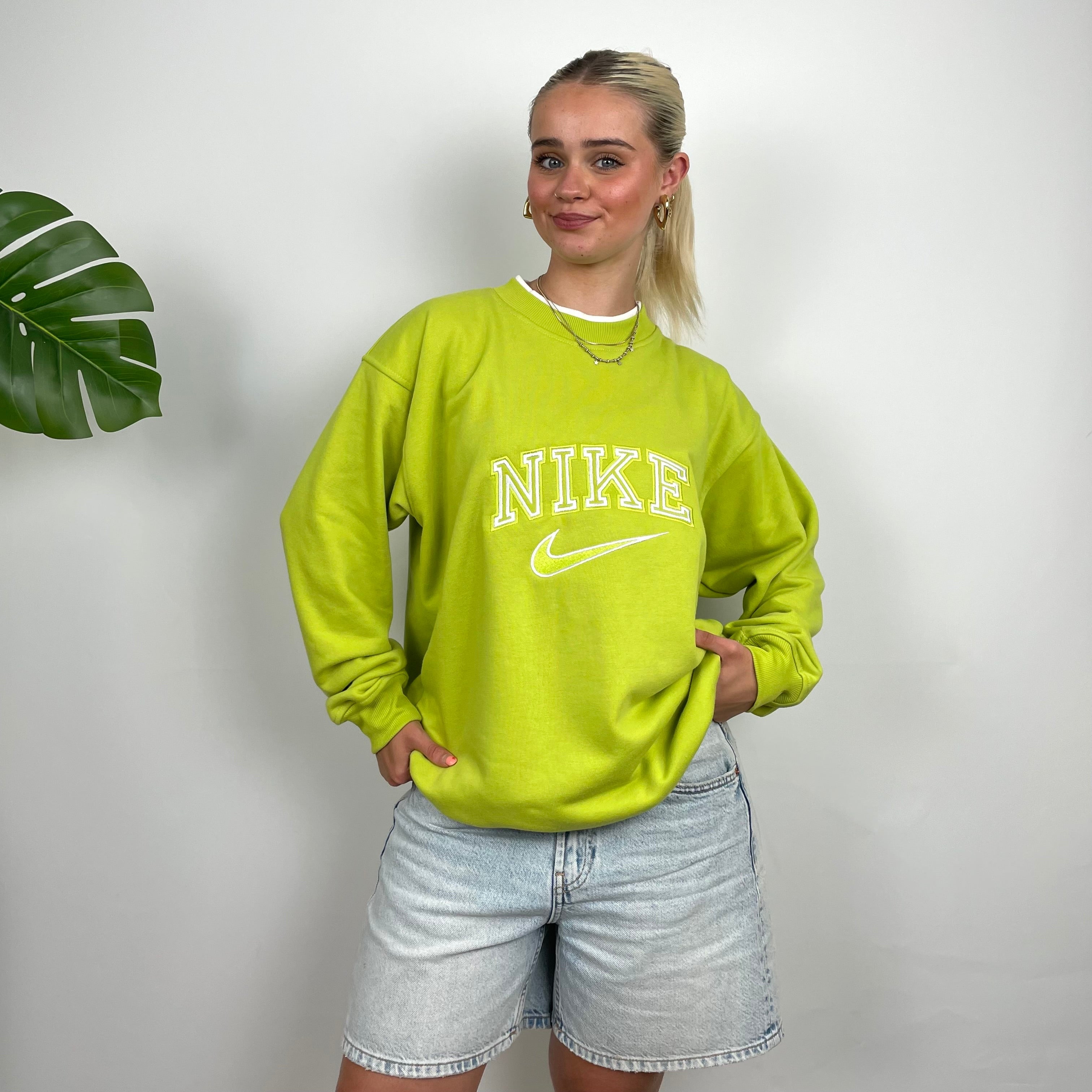 Nike Lime Green Embroidered Spell Out Sweatshirt (L)