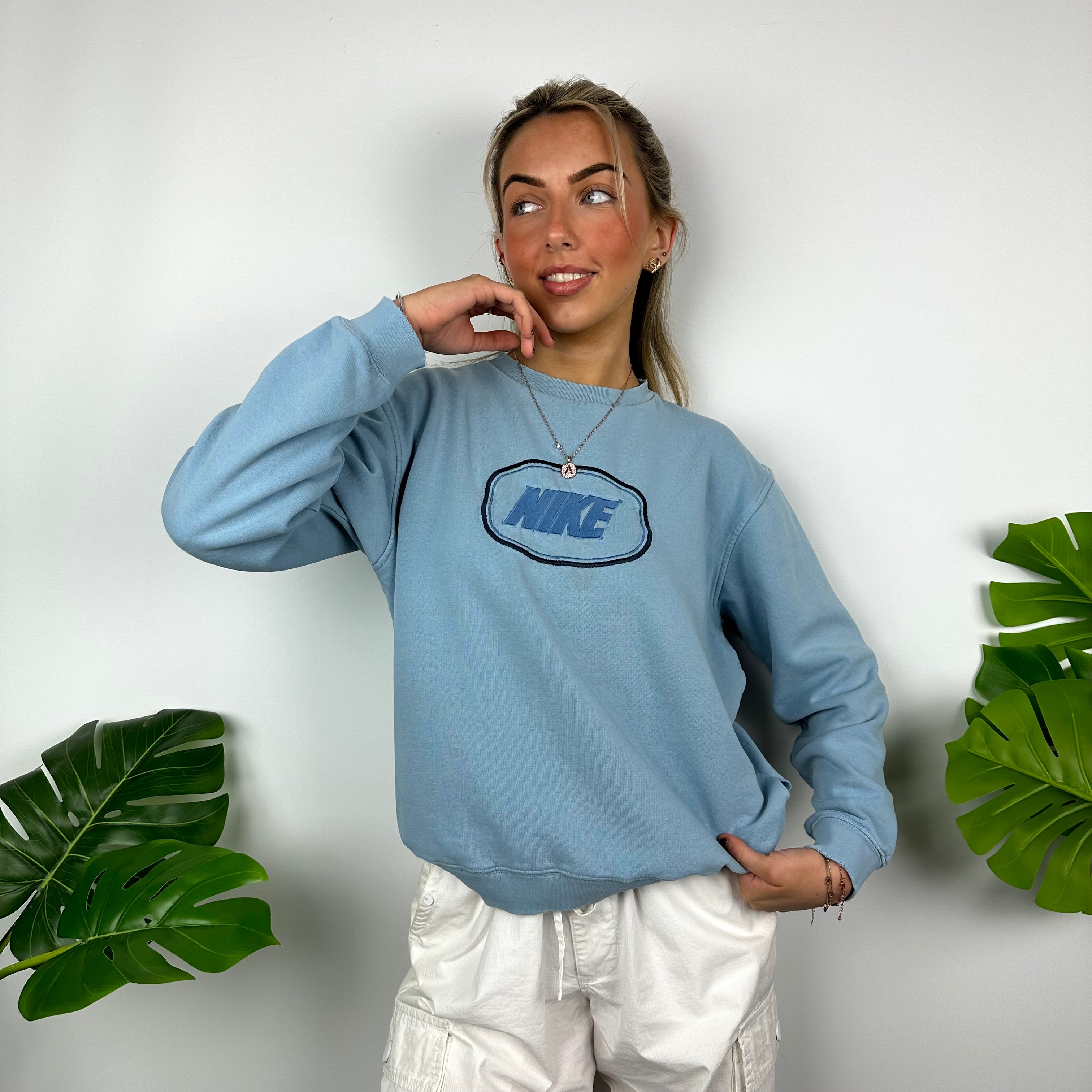 Nike Baby Blue Embroidered Spell Out Sweatshirt (S)