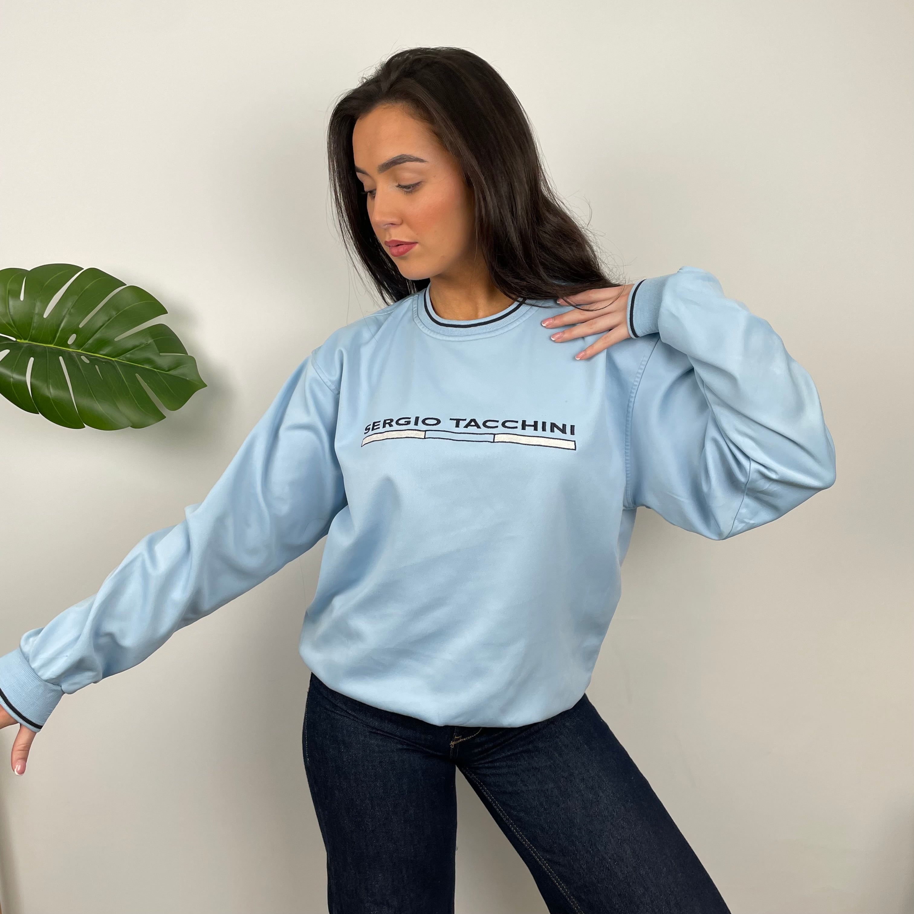 Sergio Tacchini Baby Blue Embroidered Spell Out Sweatshirt (M)