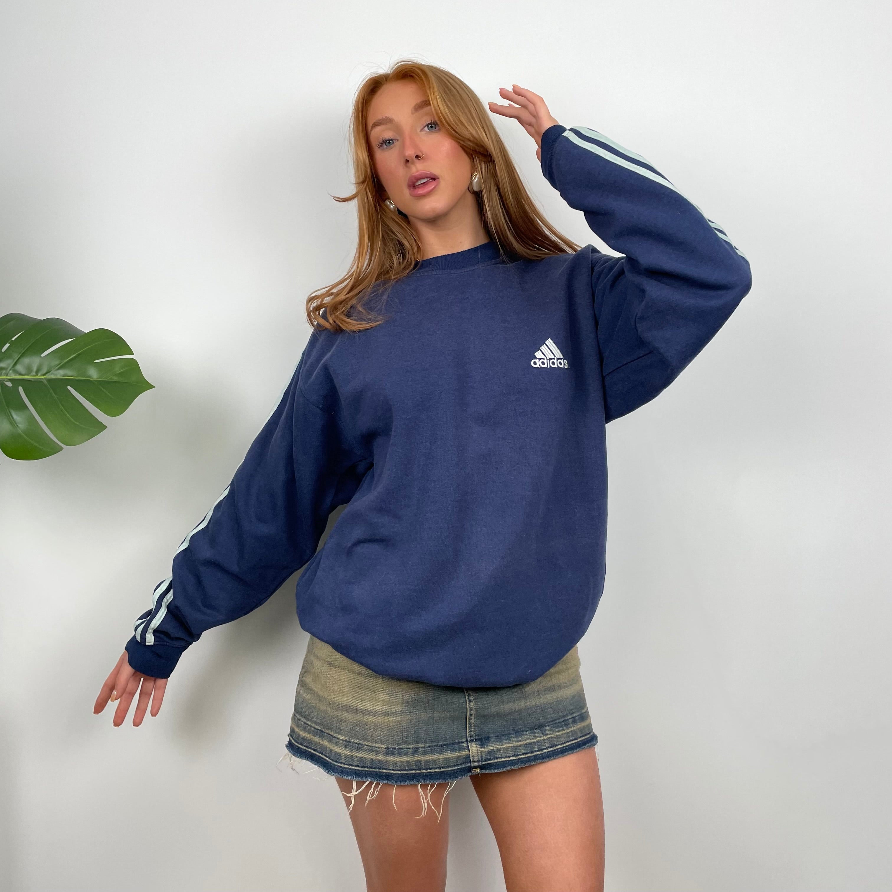 Adidas Navy Embroidered Spell Out Sweatshirt (L)