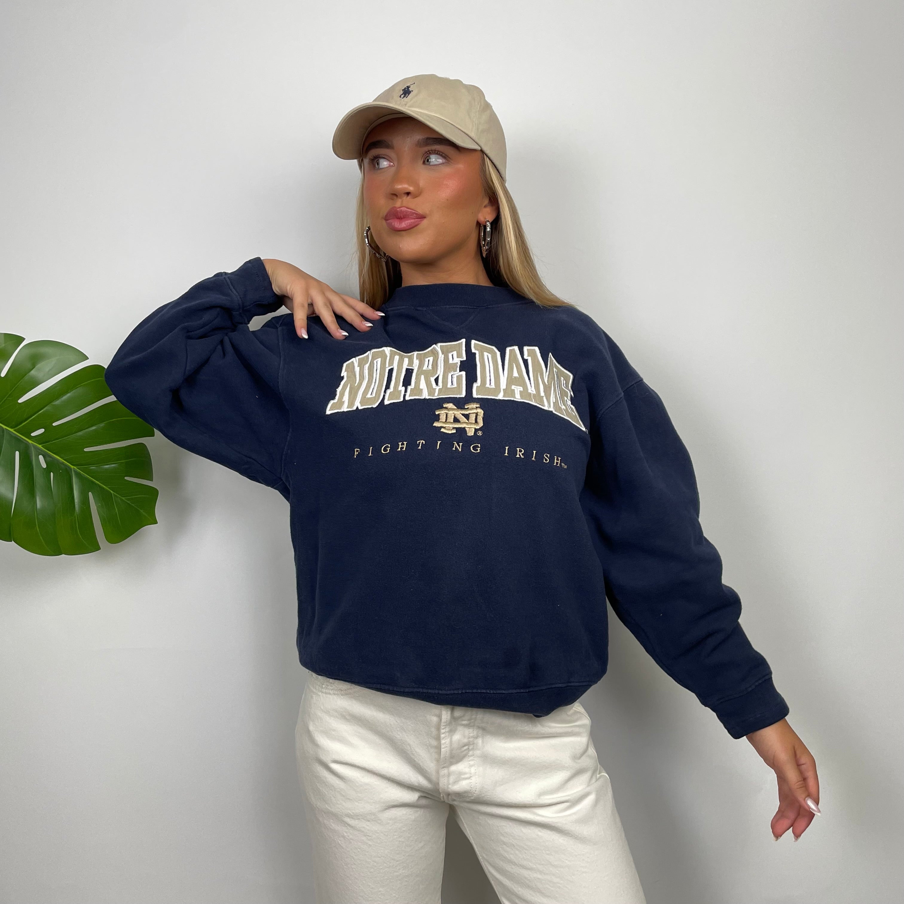 Notre Dame USA College Navy Embroidered Spell Out Sweatshirt (S)