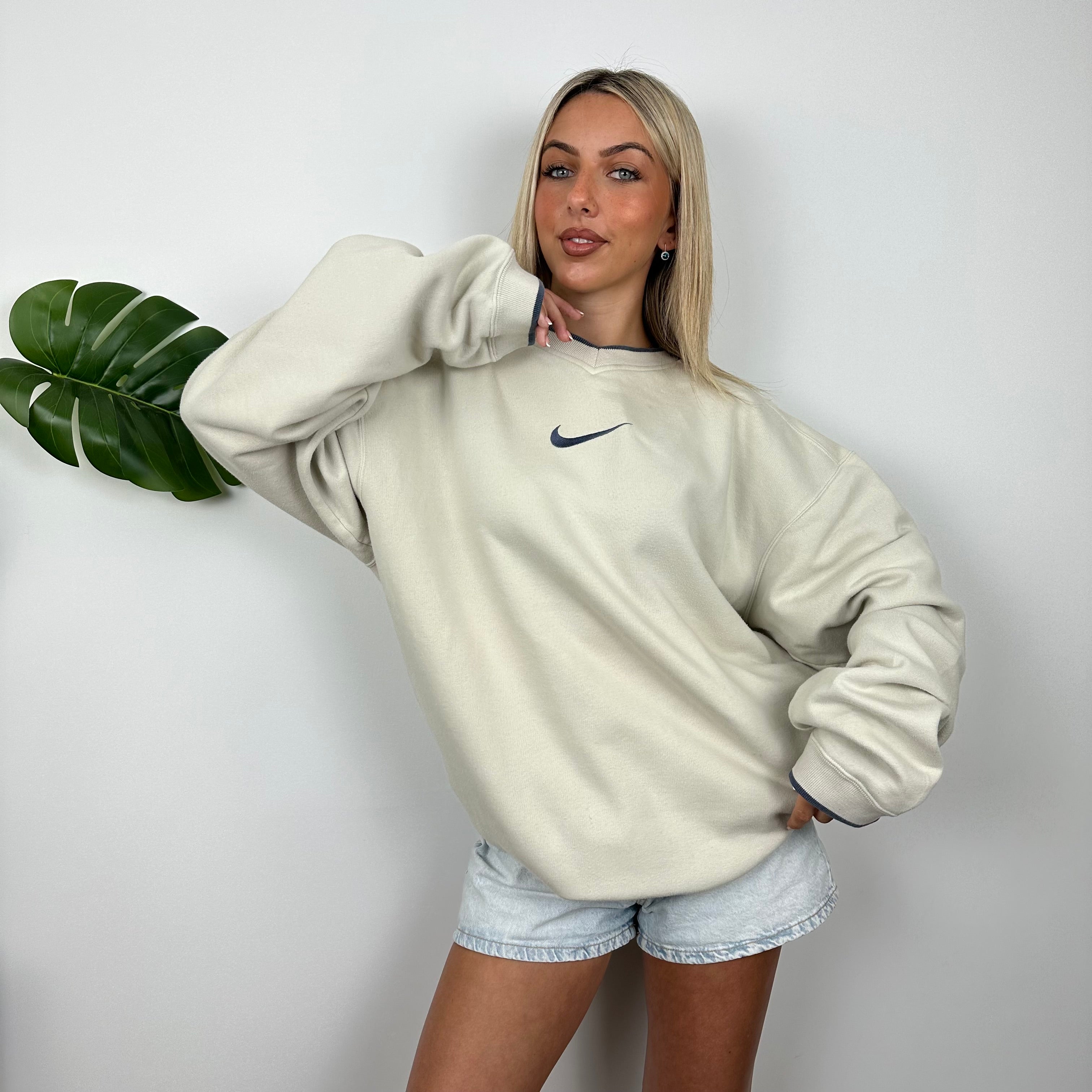 Nike Cream Embroidered Swoosh Sweatshirt (XL)