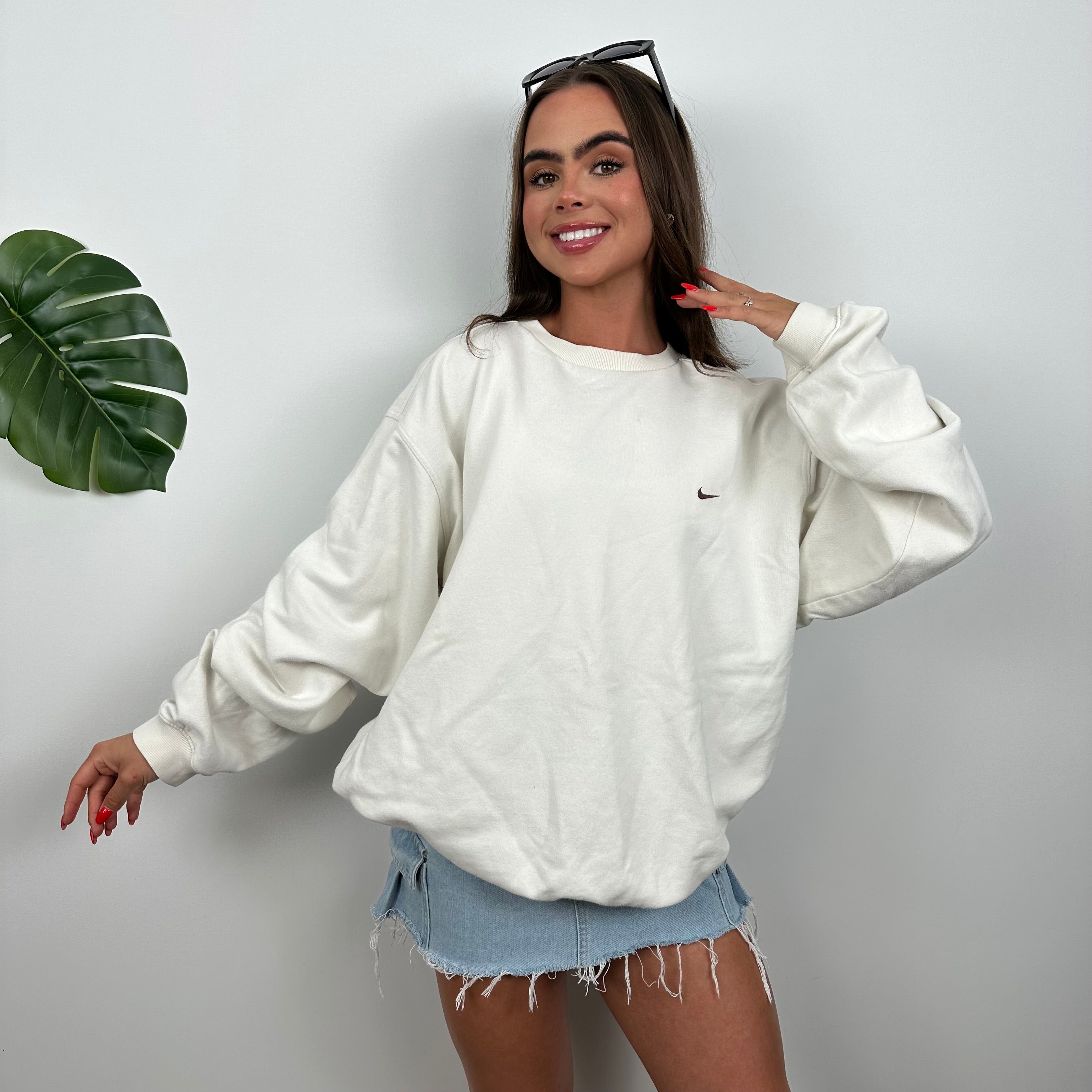 Nike White Embroidered Swoosh Sweatshirt (L)