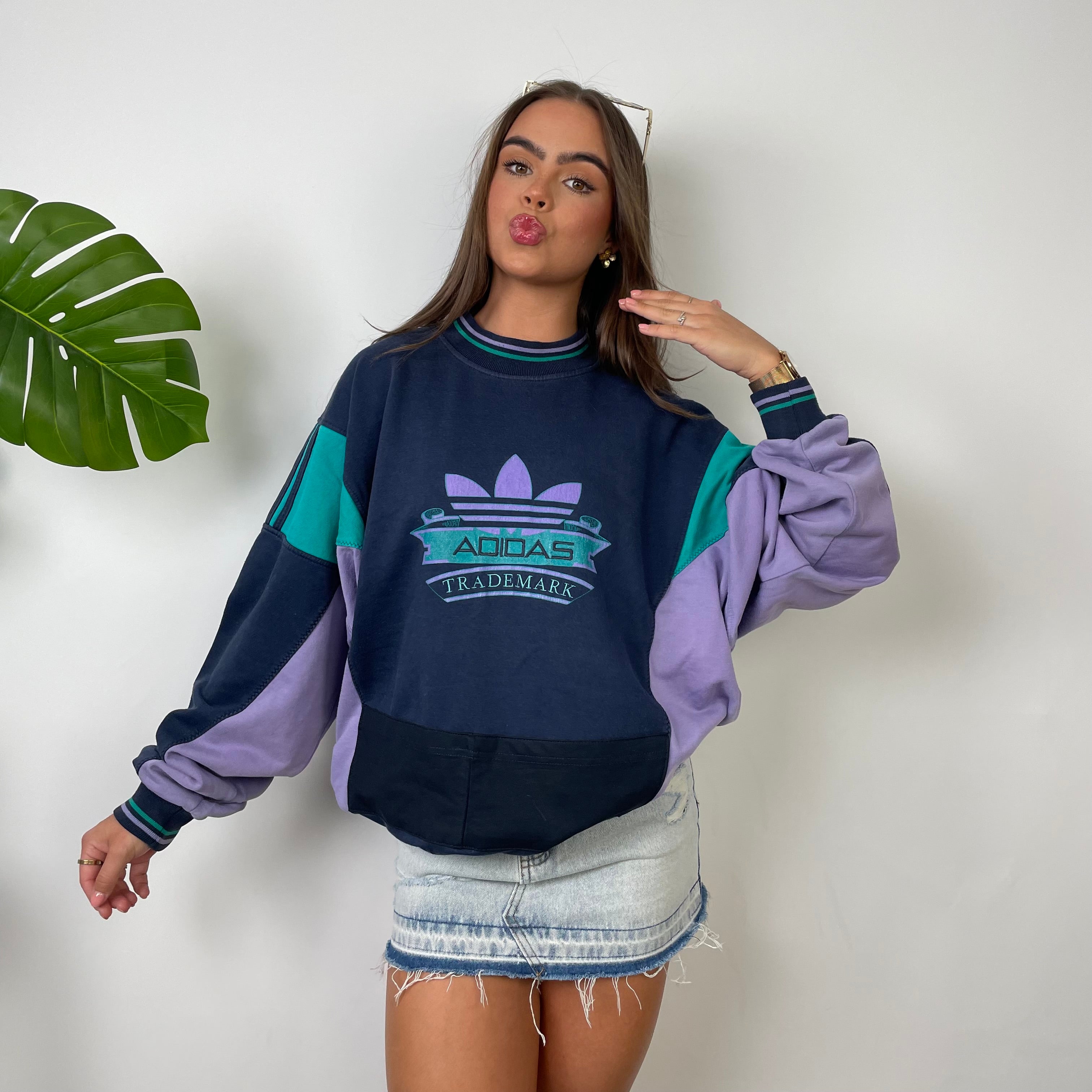 Adidas RARE Navy Colour Block Spell Out Sweatshirt (L)