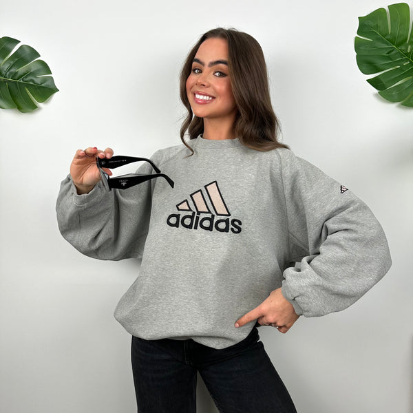 Adidas Grey Embroidered Spell Out Sweatshirt (M)