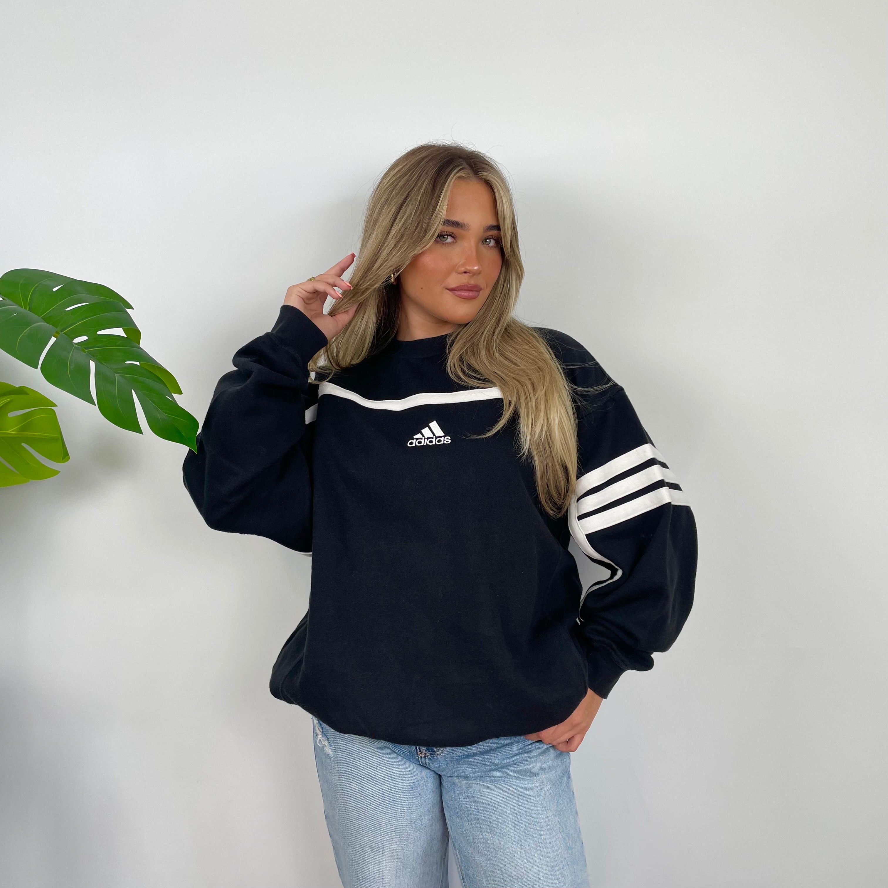 Adidas Black Embroidered Spell Out Sweatshirt (L)