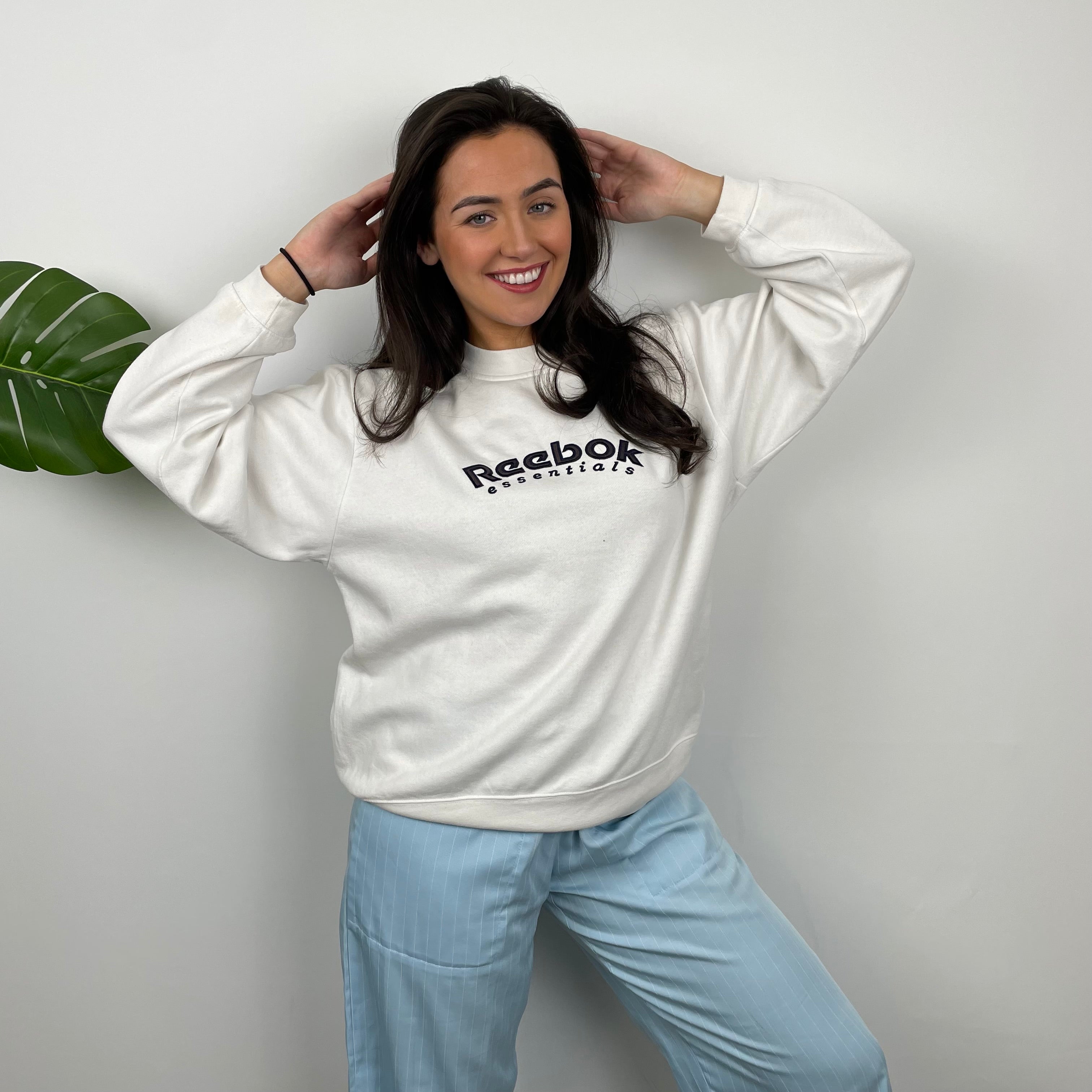 Reebok White Embroidered Spell Out Sweatshirt (M)