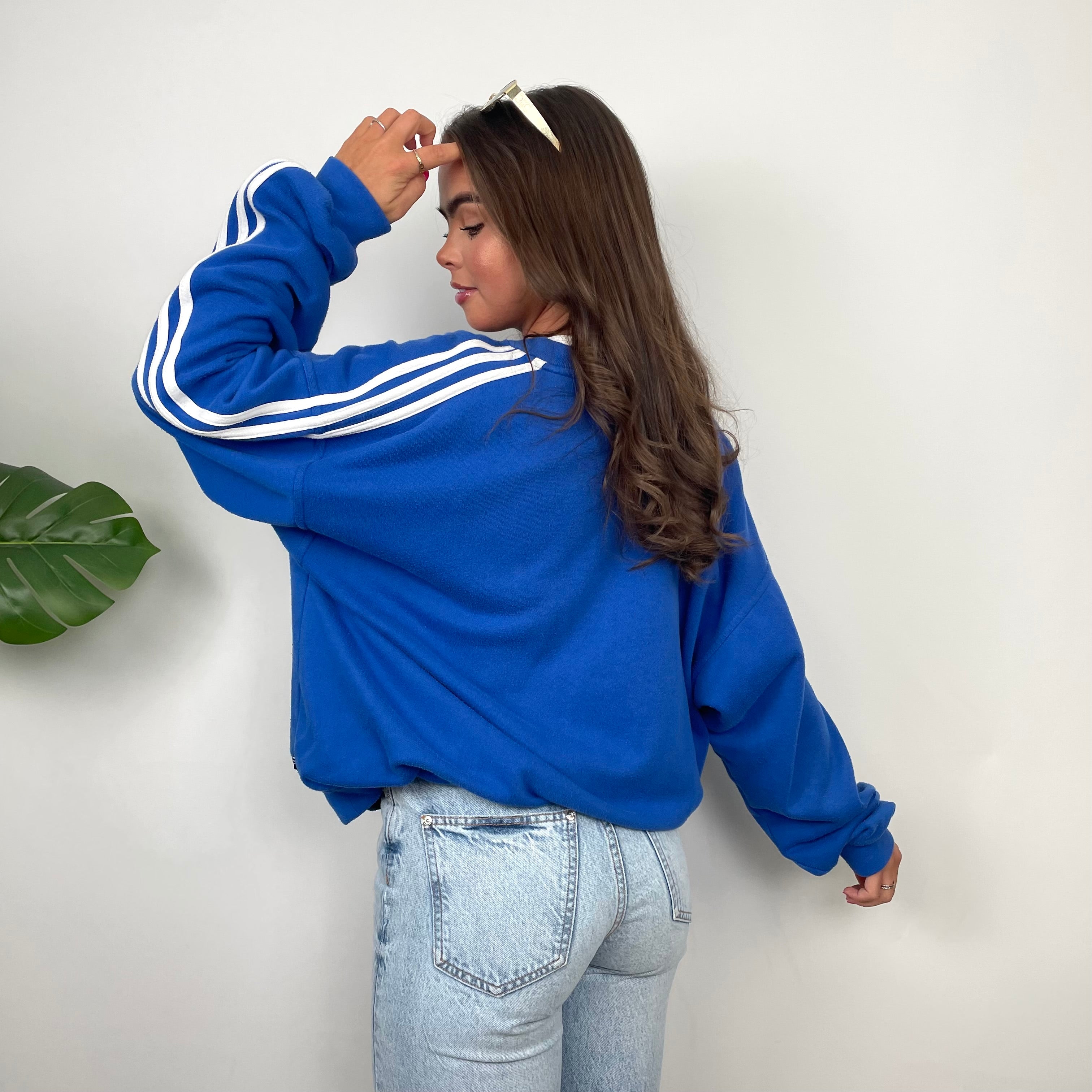 Adidas Blue Embroidered Spell Out Sweatshirt (L)