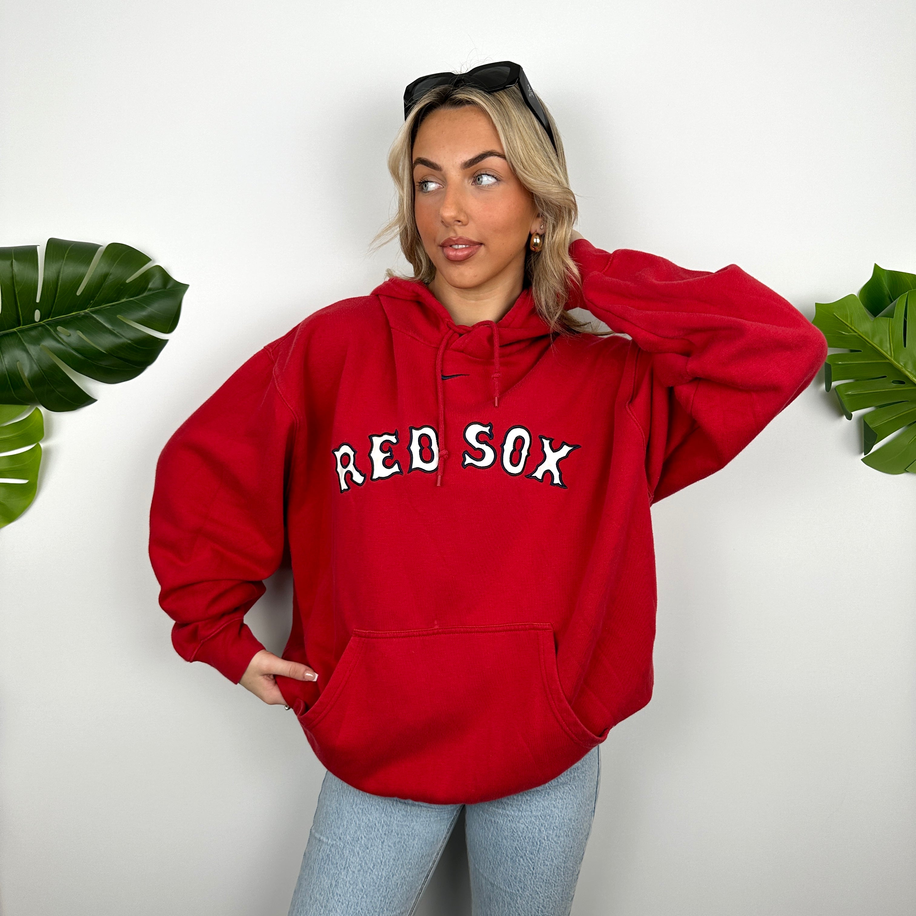 Nike X Boston Red Sox Red Embroidered Spell Out Hoodie (L)