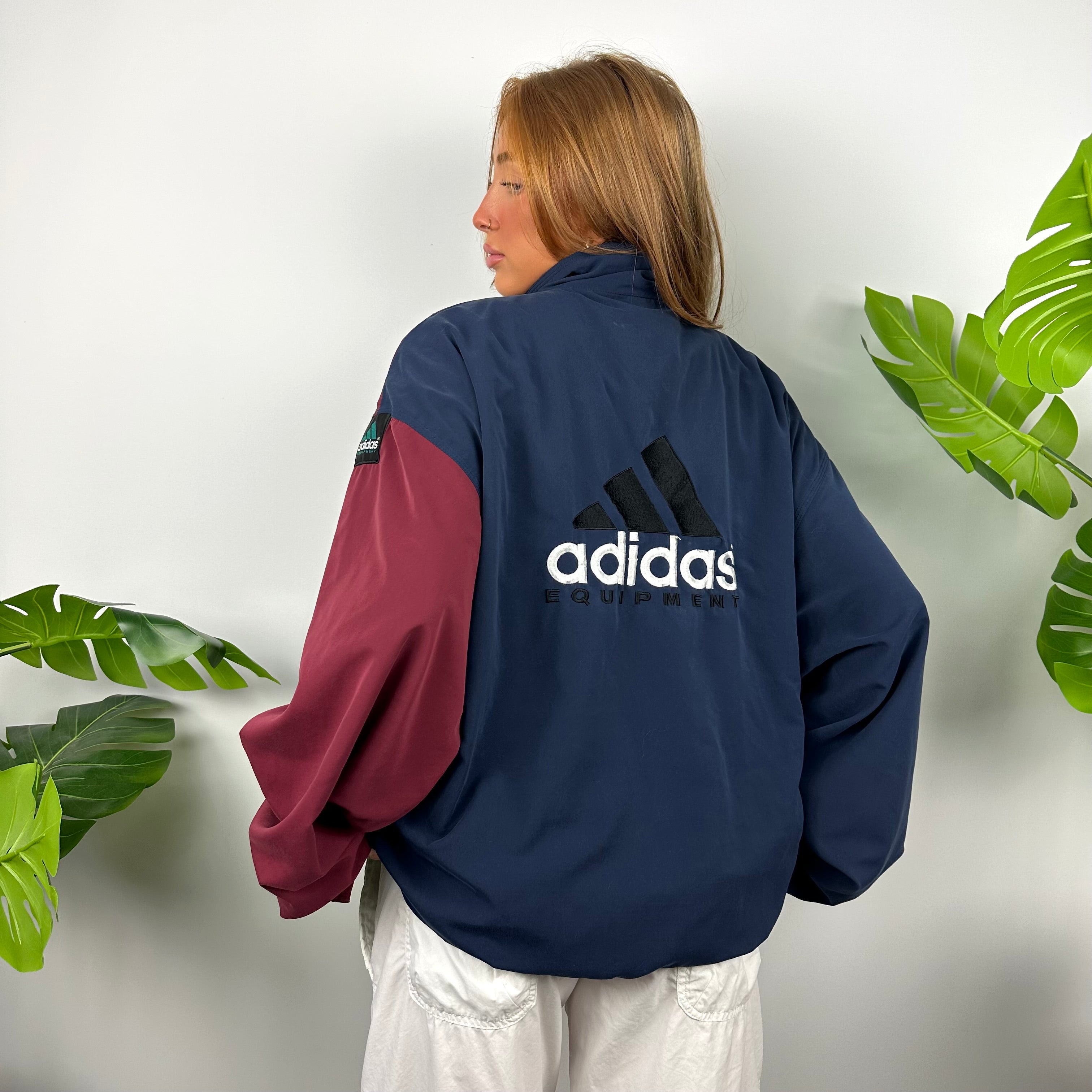 Adidas Equipment RARE Navy & Maroon Embroidered Spell Out Padded Jacket (XL)