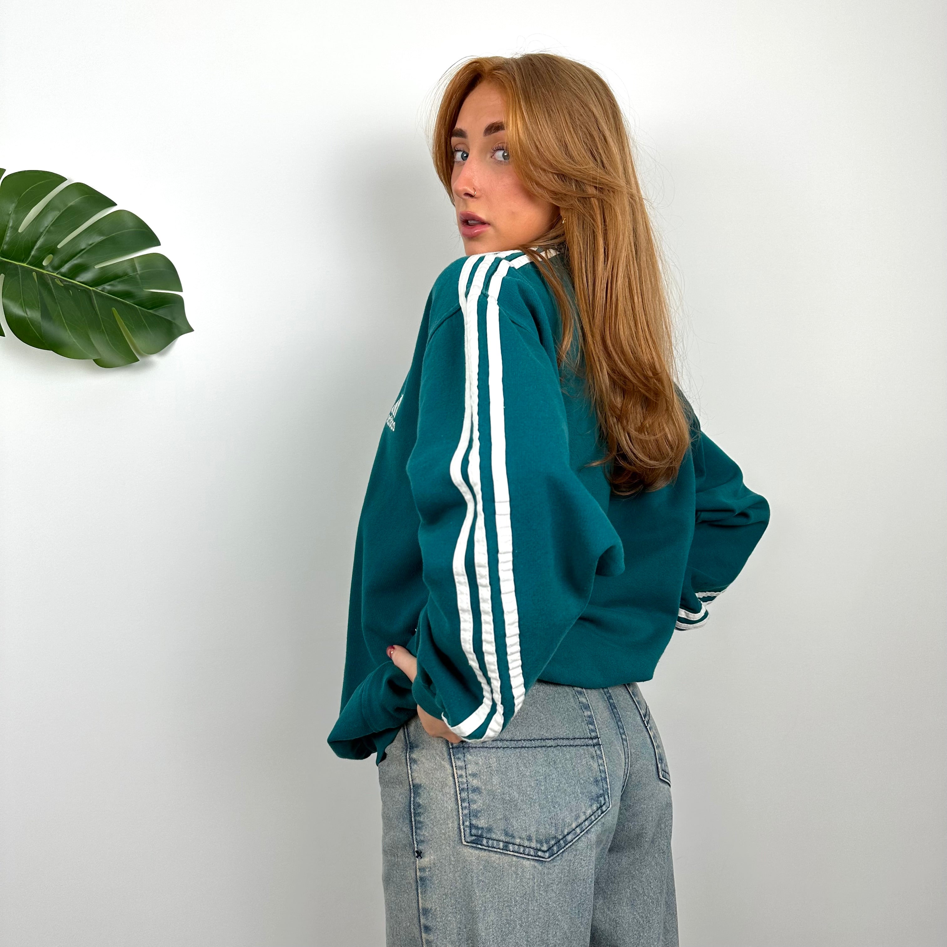 Adidas Turquoise Embroidered Spell Out Sweatshirt (M)