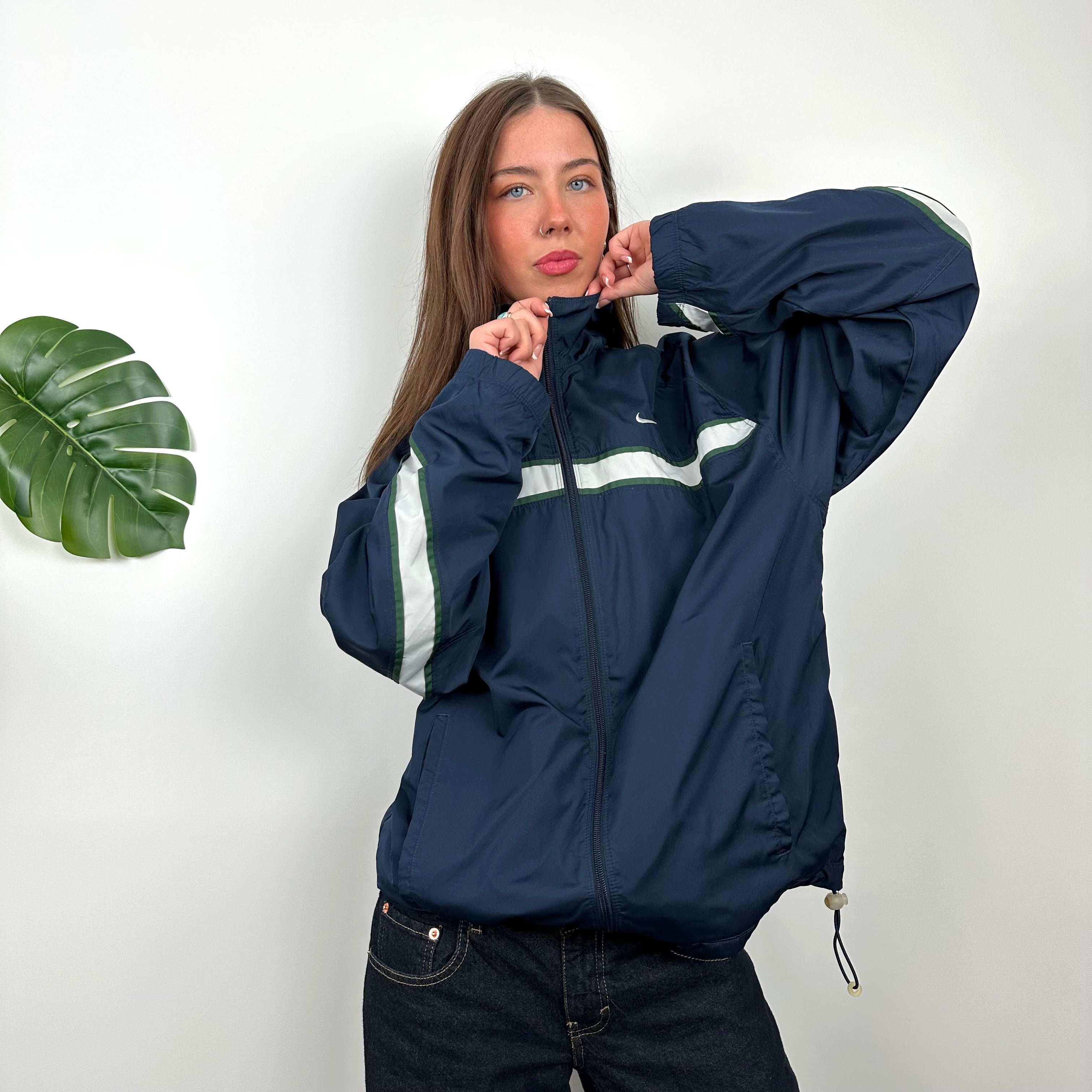 Nike Navy Embroidered Swoosh Windbreaker Jacket (M)