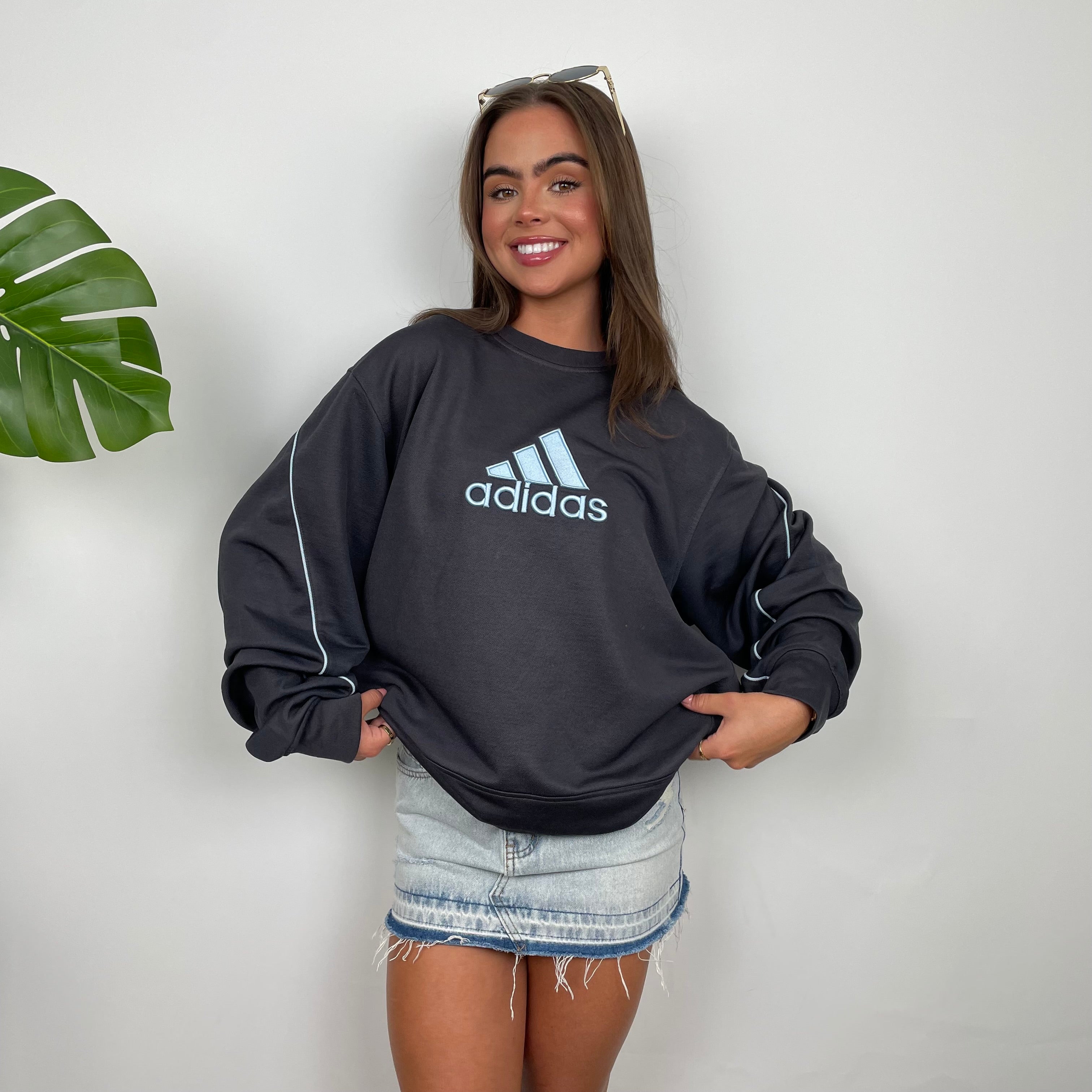 Adidas Charcoal Grey Embroidered Spell Out Sweatshirt (L)