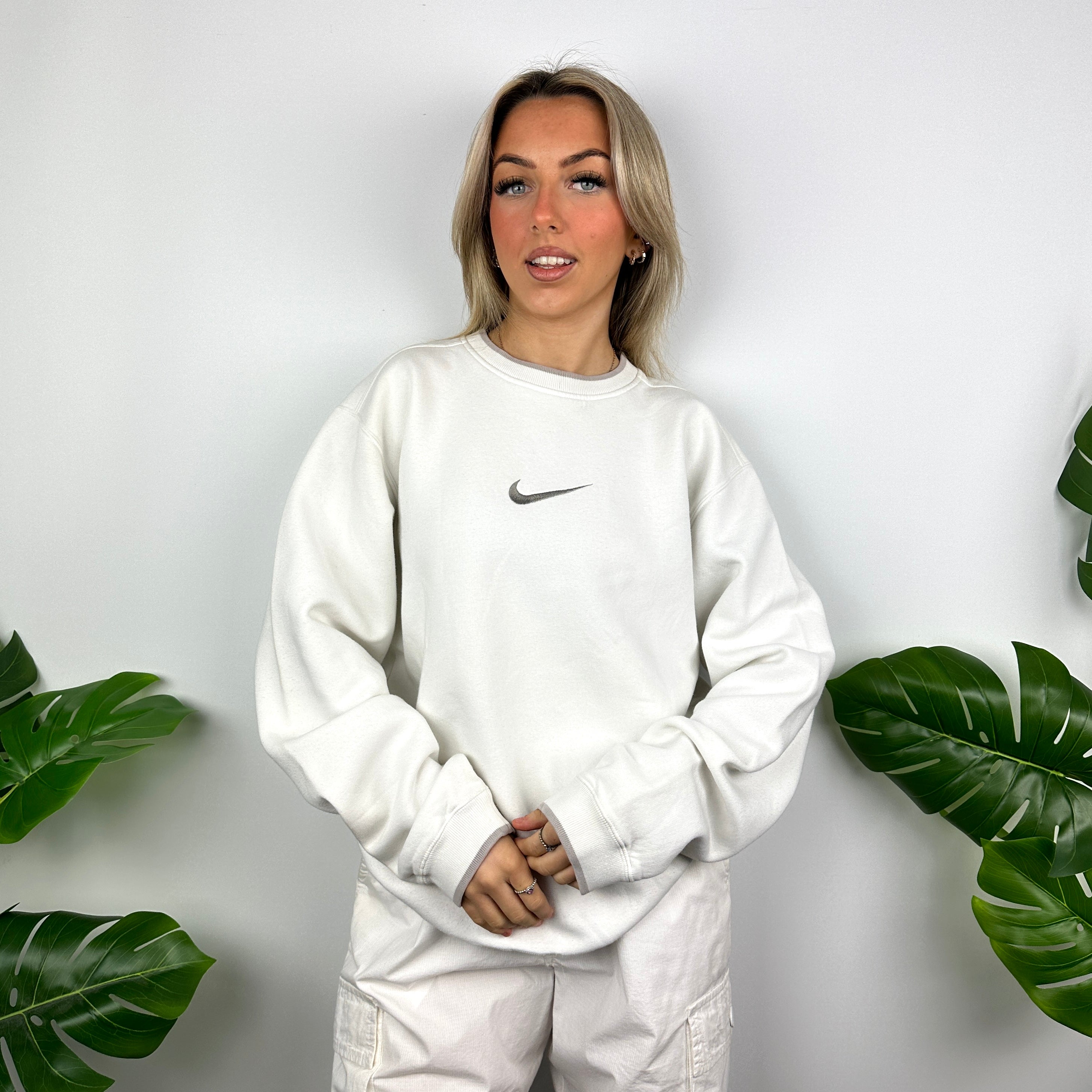 Nike White Embroidered Swoosh Sweatshirt (M)
