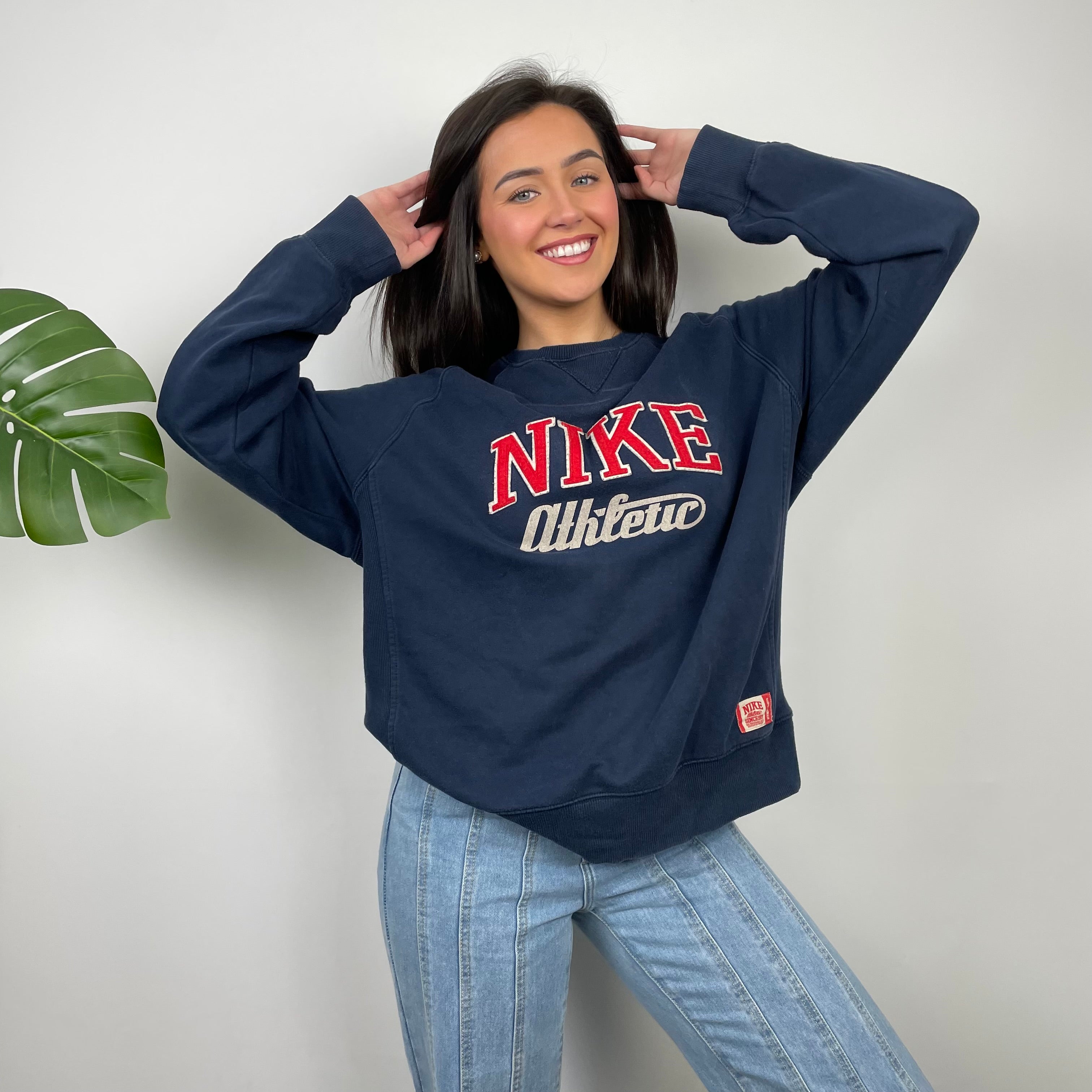 Nike Athletic Navy Embroidered Spell Out Sweatshirt (L)