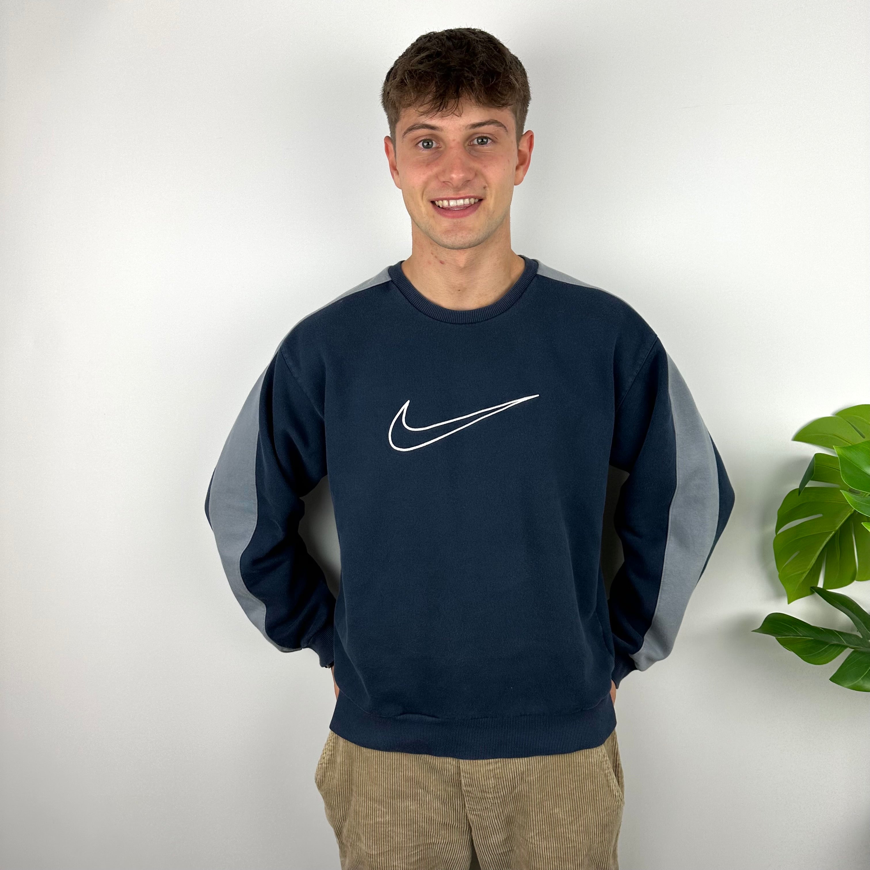 Nike Navy Embroidered Swoosh Sweatshirt (L)