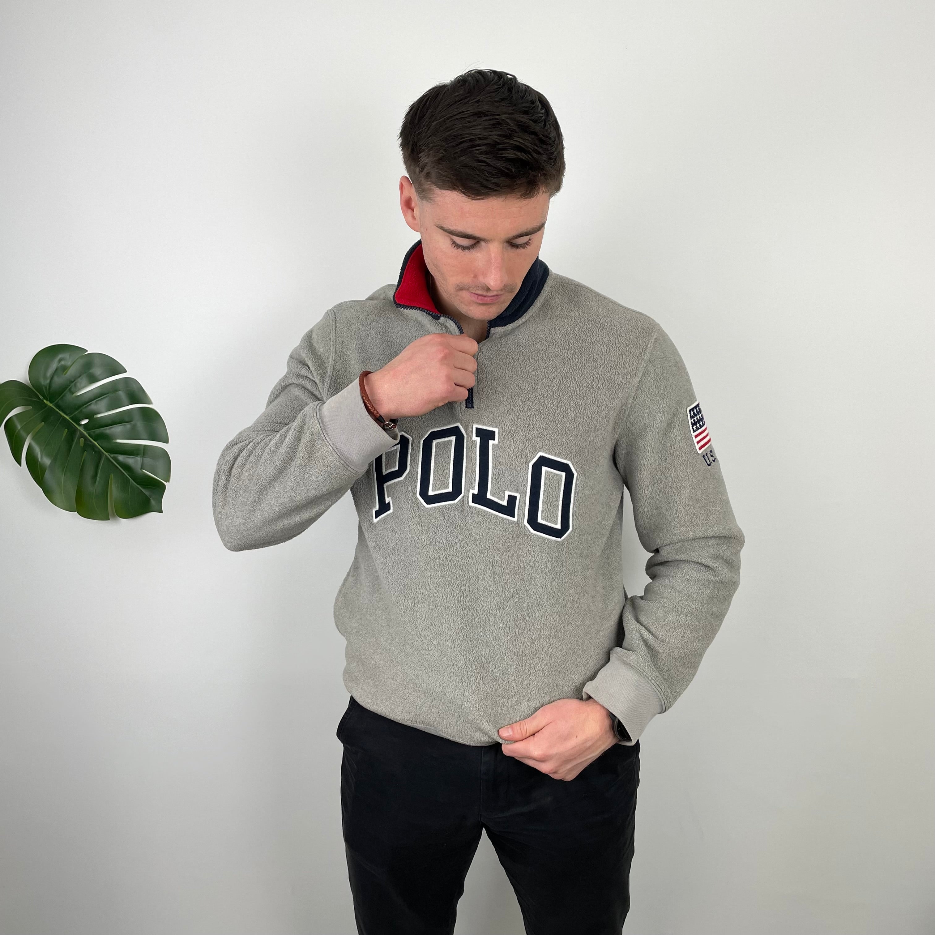 Polo Ralph Lauren Grey Embroidered Spell Out Fleece Quarter Zip (M)