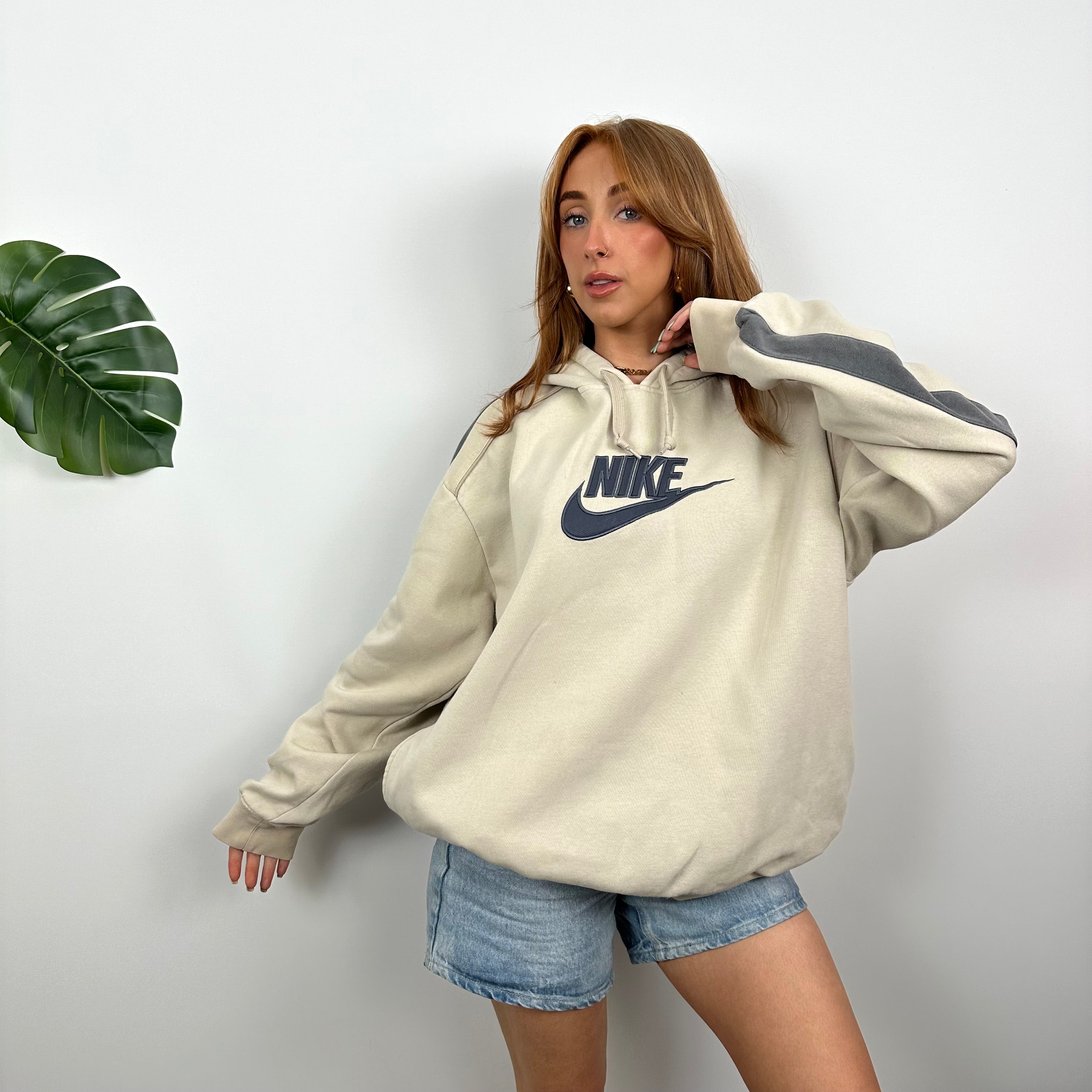 Nike RARE Cream Embroidered Spell out Hoodie (XL)