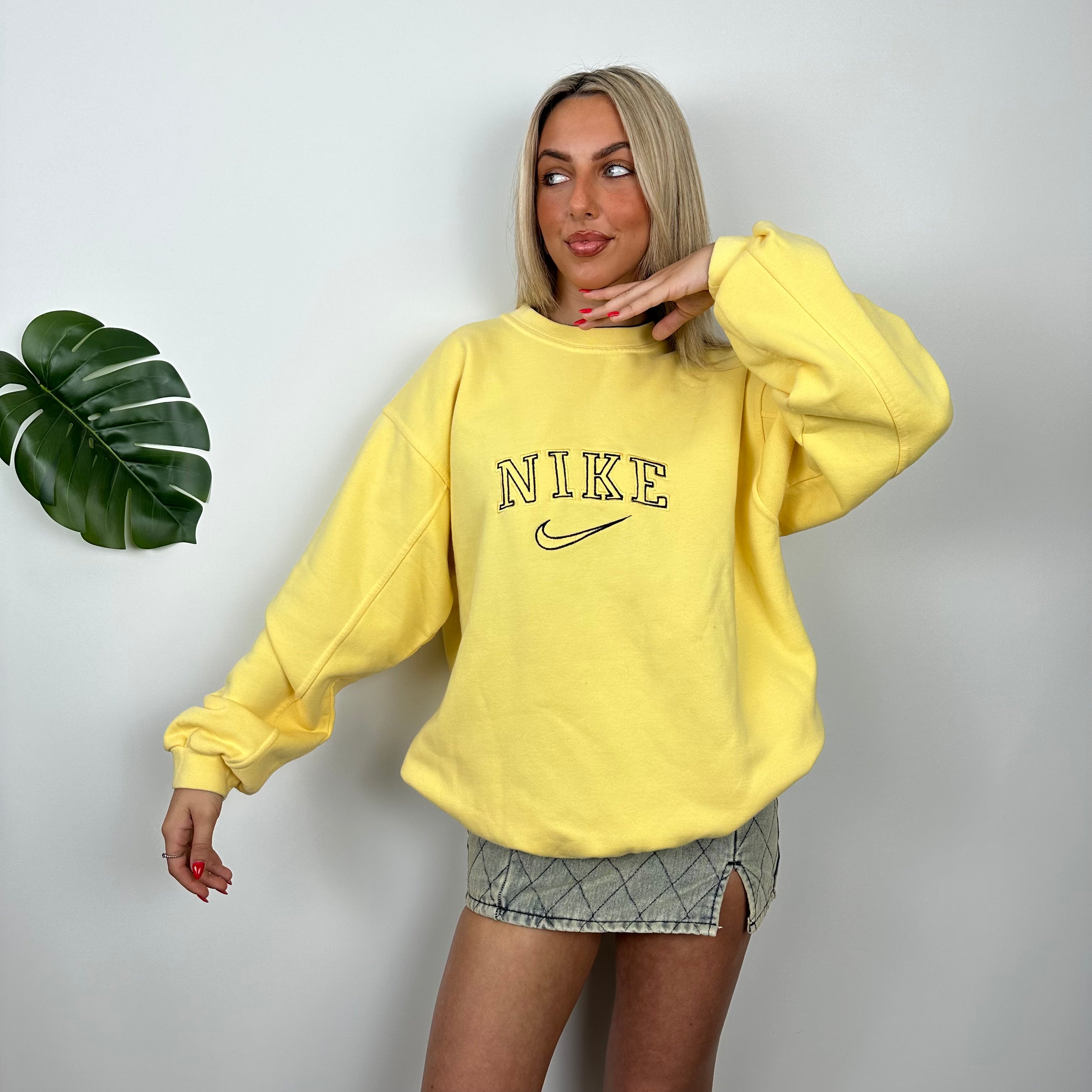 Nike Yellow Embroidered Spell Out Sweatshirt (M)