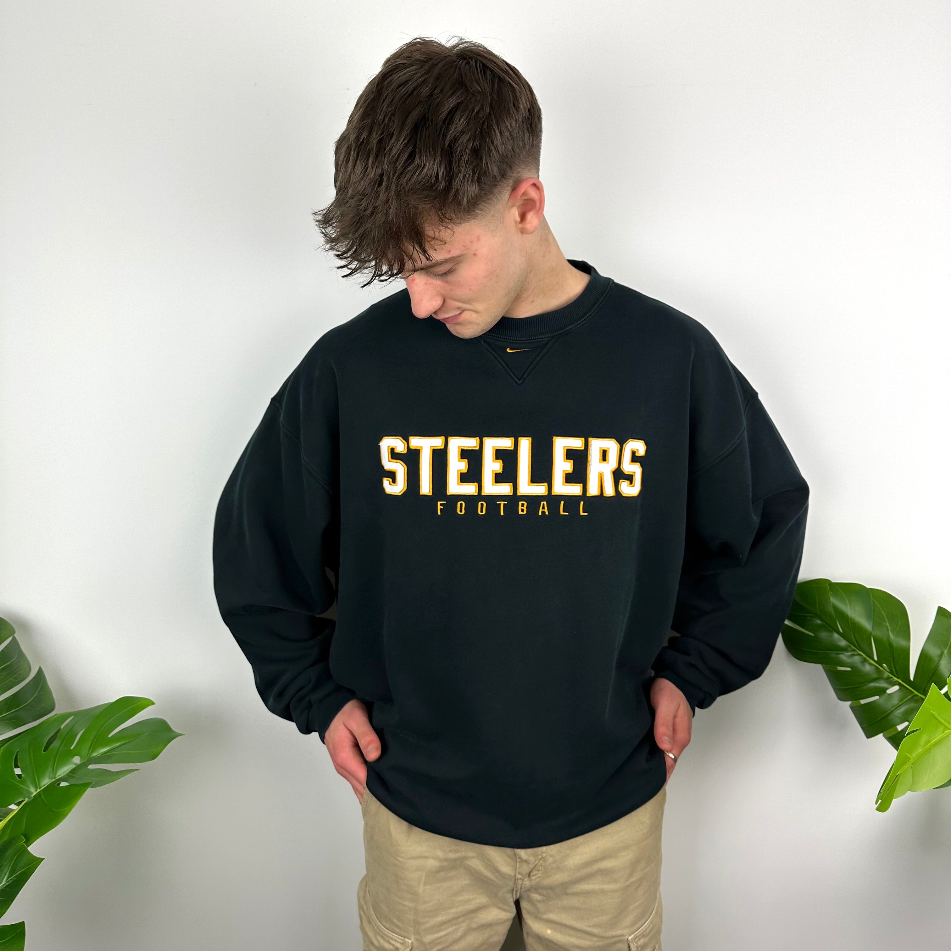 Nike X Pittsburgh Steelers Black Embroidered Spell Out Sweatshirt (XL)