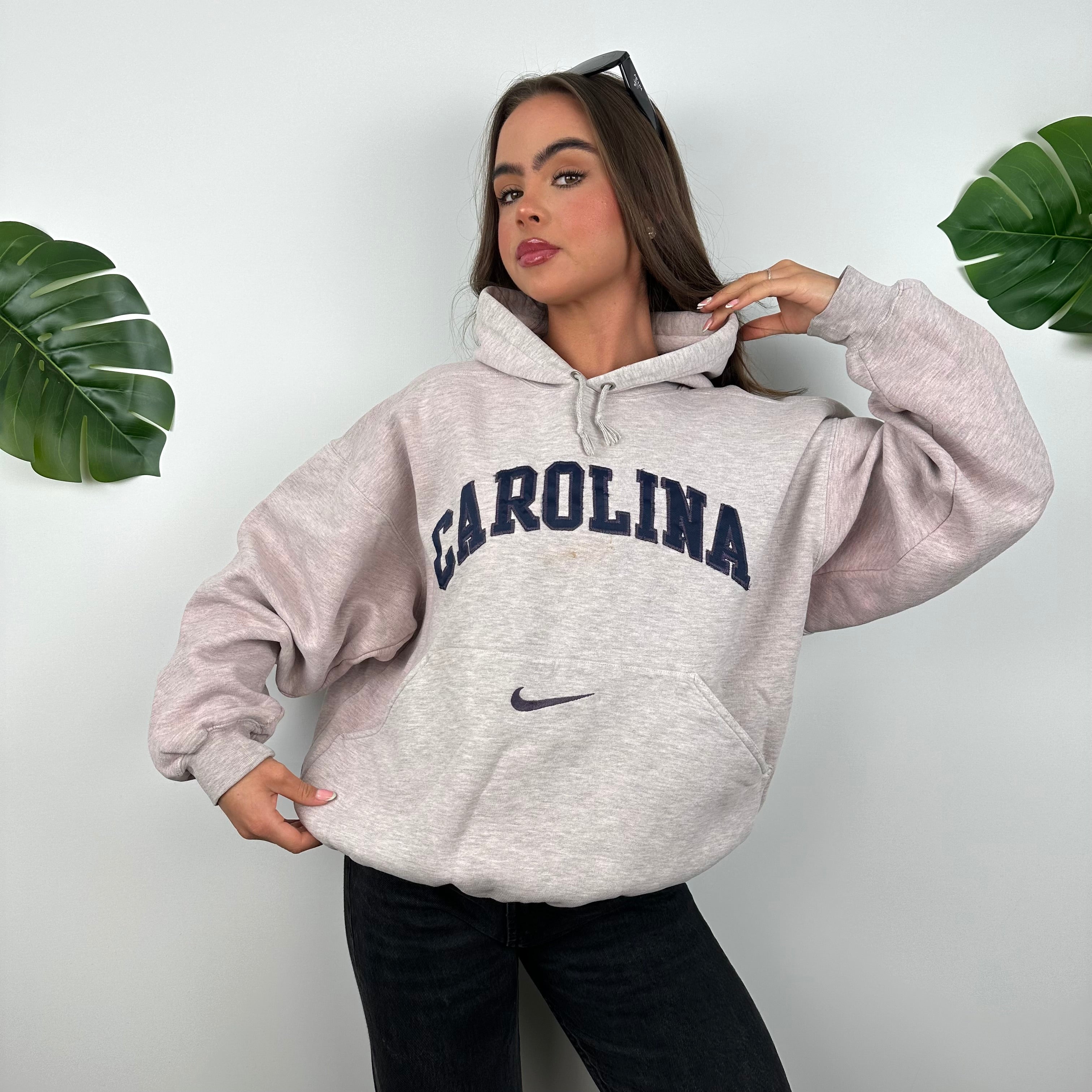 Nike x Carolina Grey Pink Embroidered Spell Out Hoodie (M)